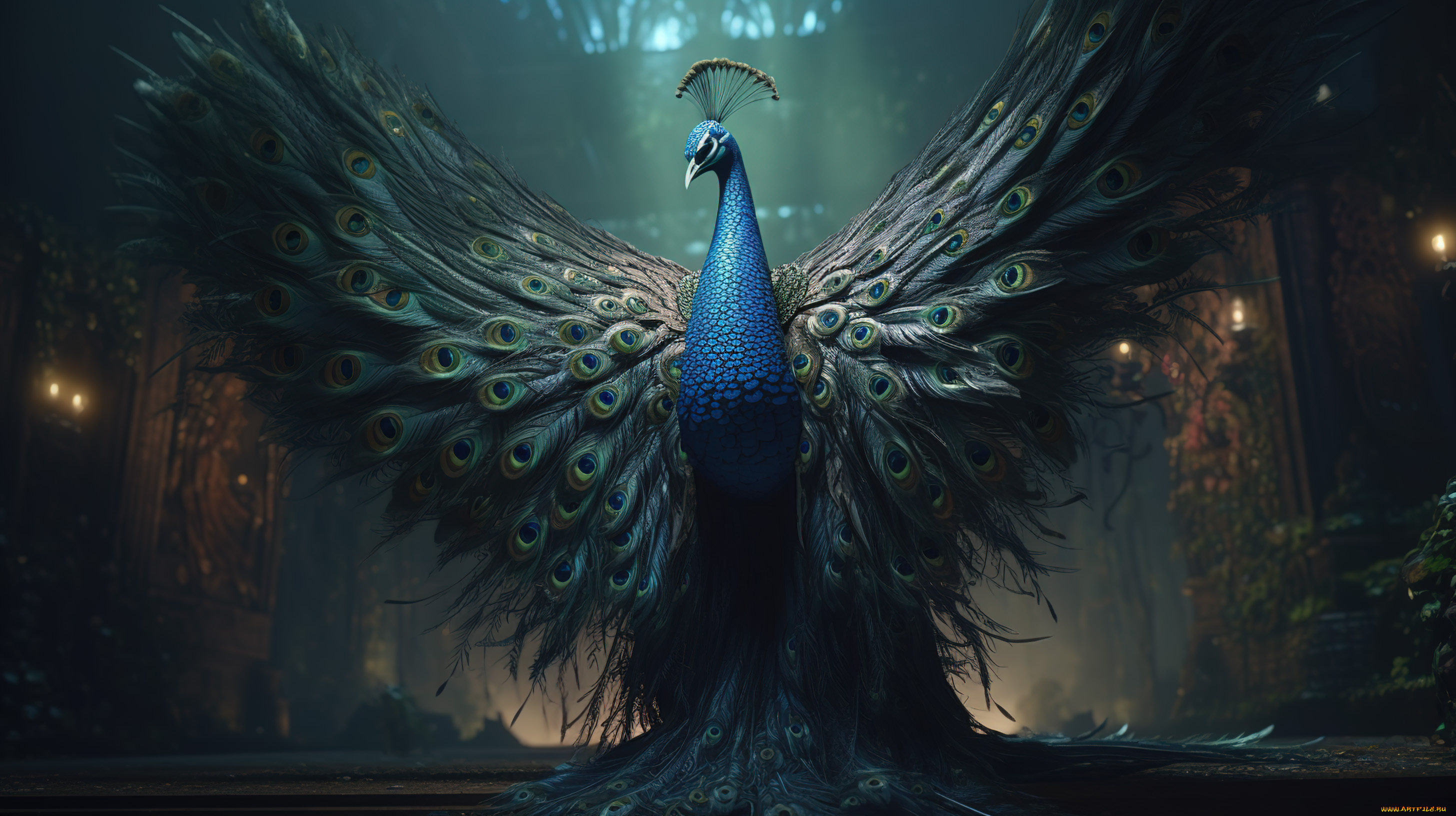 рисованное, животные, павлин