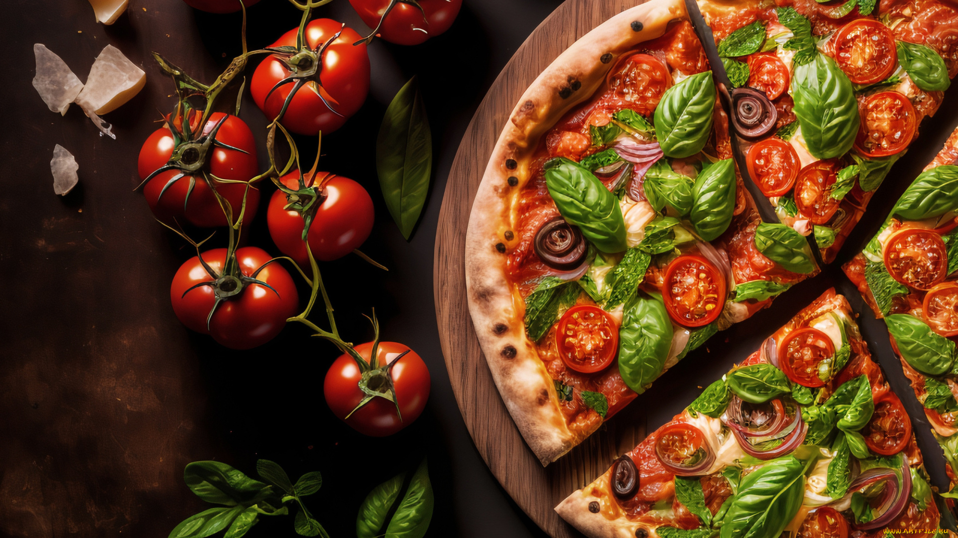 3д, графика, еда-, food, томаты, пицца