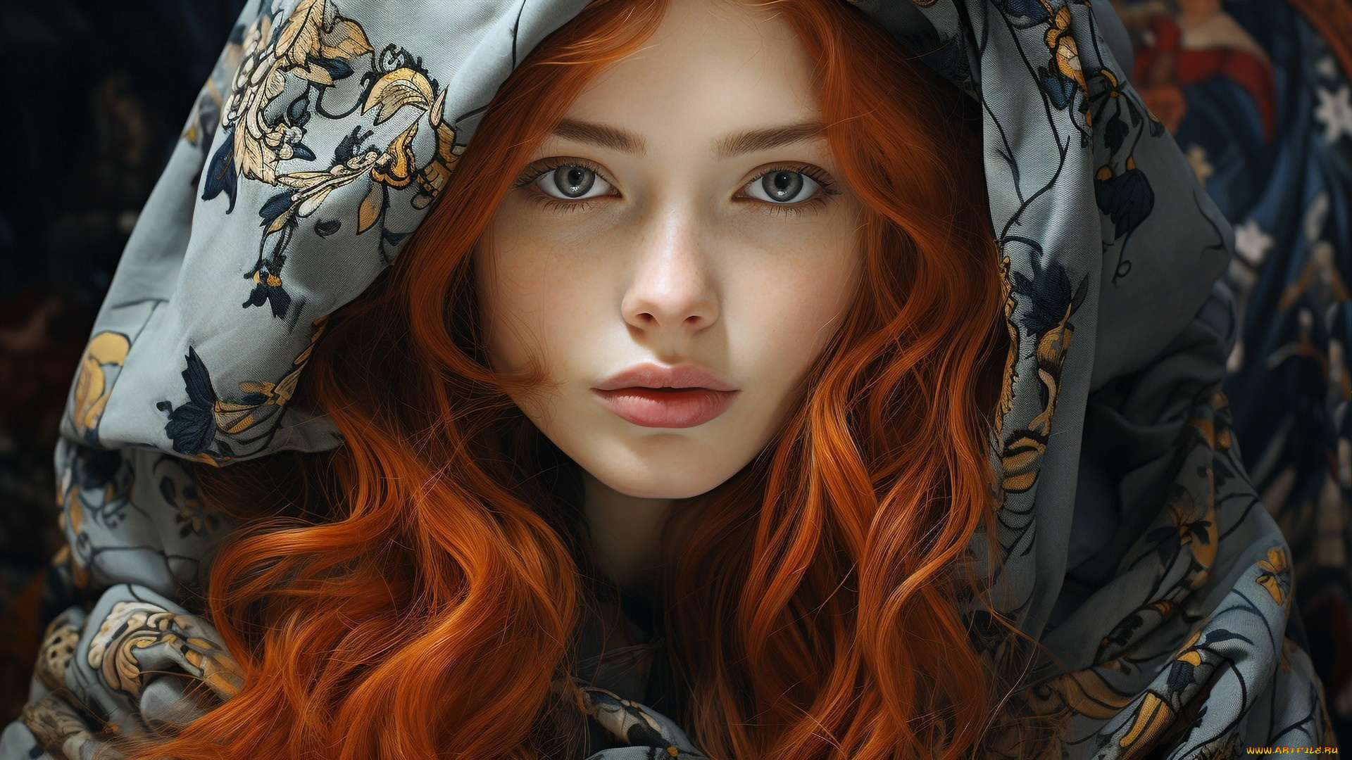 3д, графика, портреты, и, лица, , portraits, and, faсes, рыжие, волосы, портрет