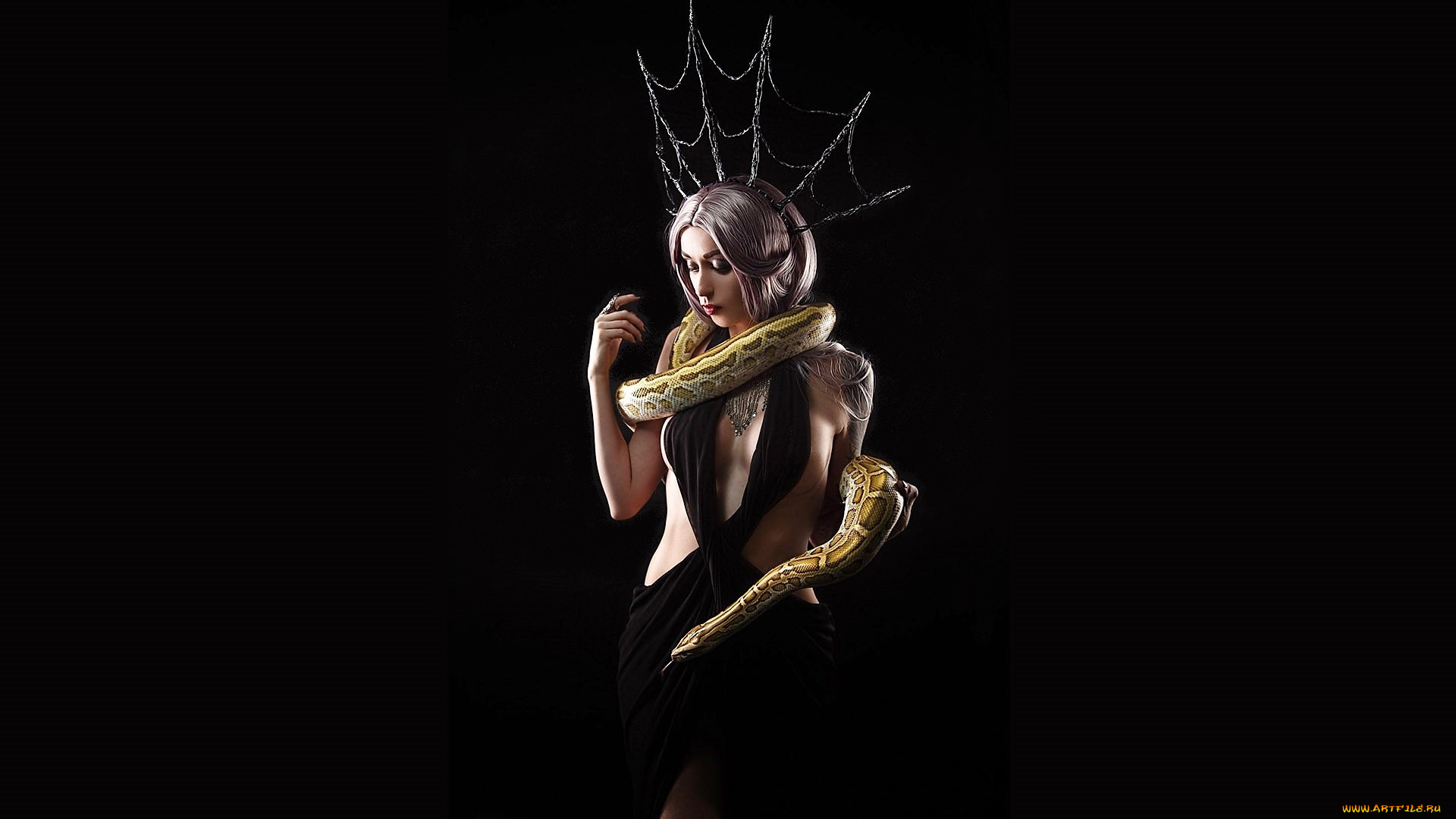 девушки, -, креатив, , косплей, образ, косплей, наряд, корона, змея