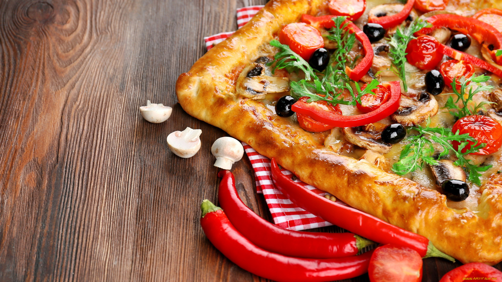 еда, пицца, перец, маслины, квадратная, шампиньоны