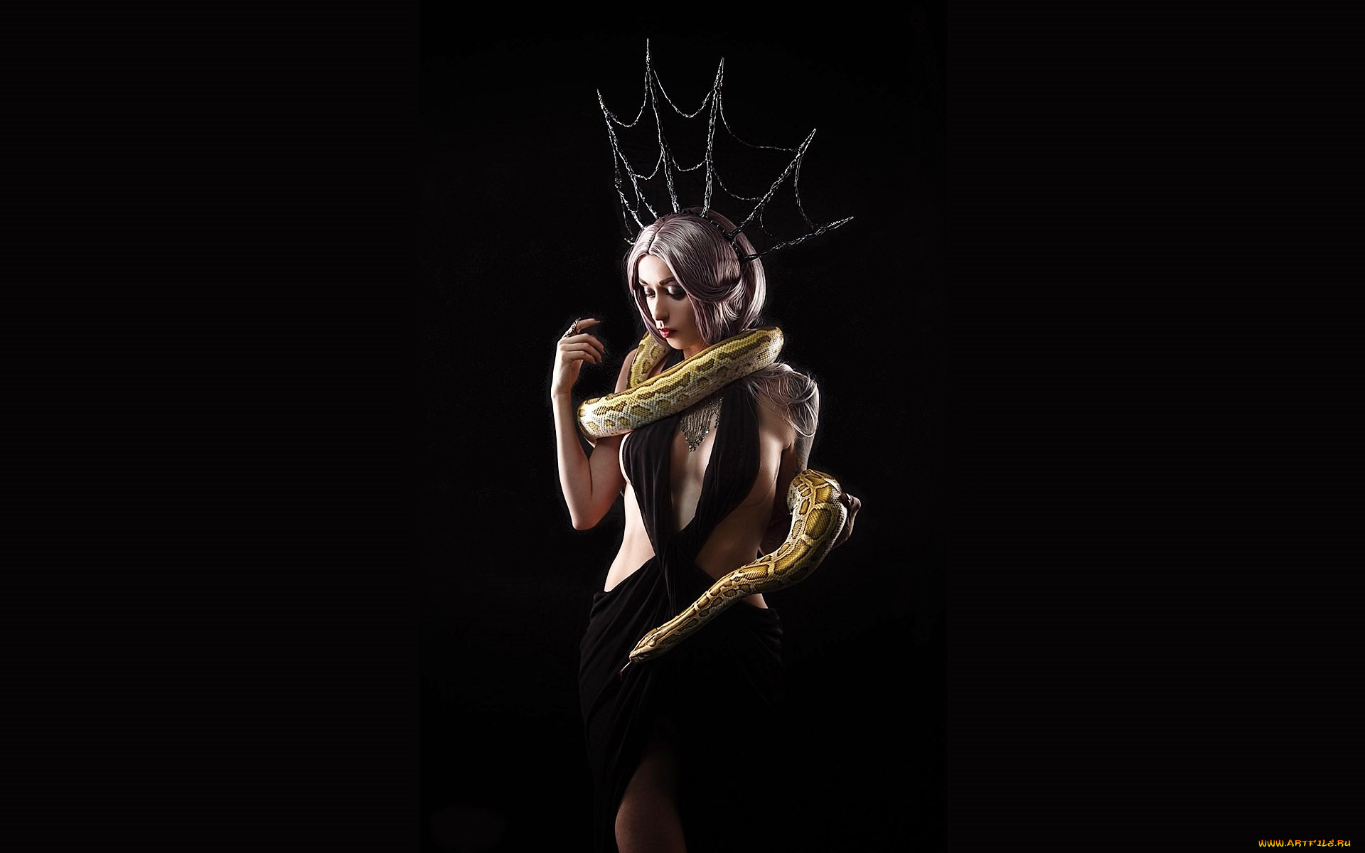 девушки, -, креатив, , косплей, образ, косплей, наряд, корона, змея