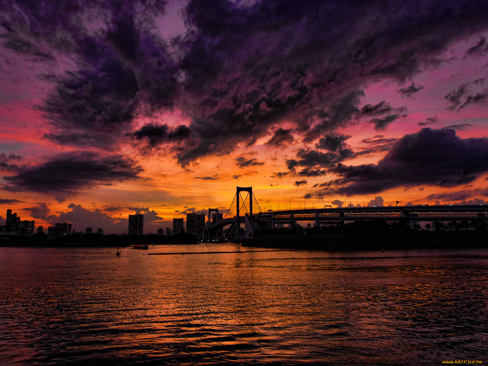 города, мосты, мост, закат, город