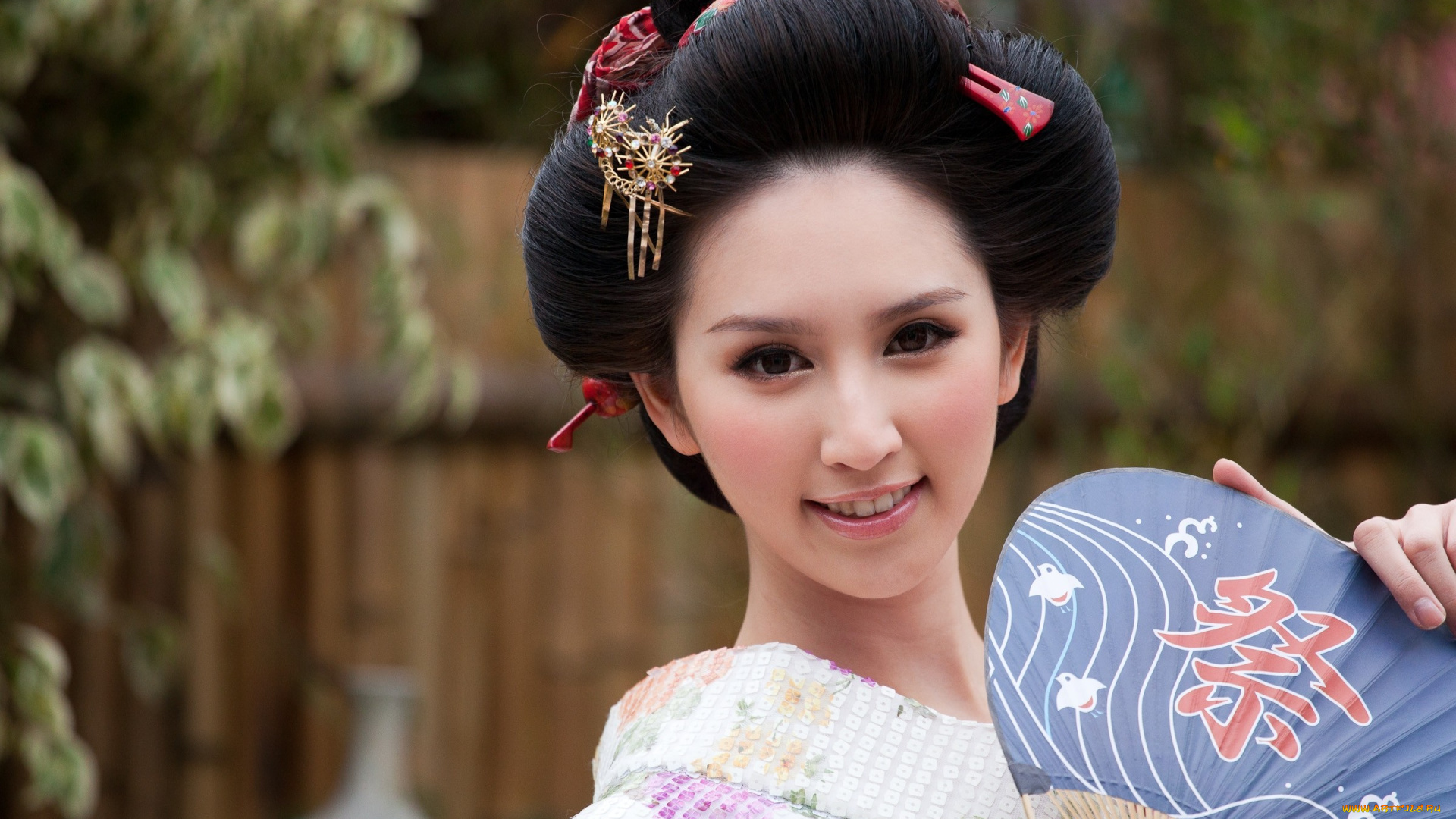 -Unsort, Азиатки, девушки, unsort, азиатки, веер, улыбка, прическа