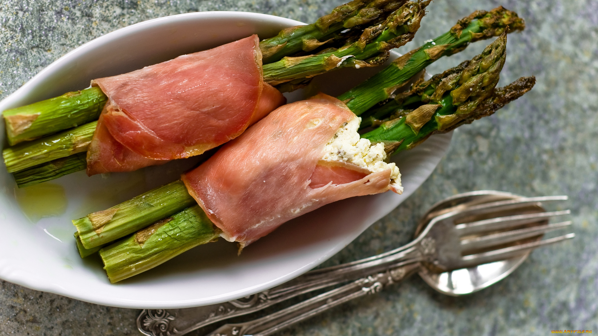 еда, спаржа, бекон