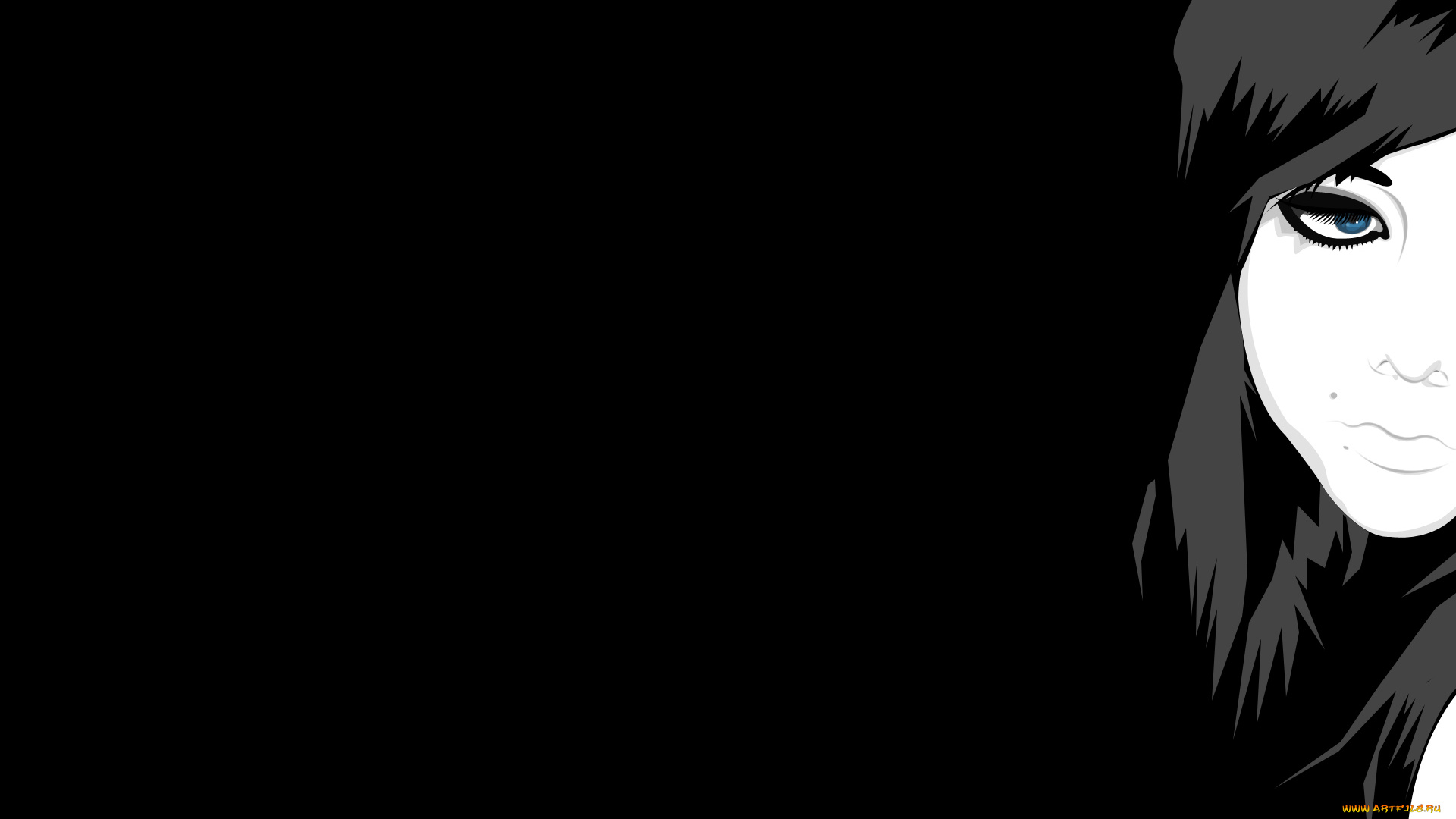 рисованные, минимализм, фон, темный, лицо, девушка