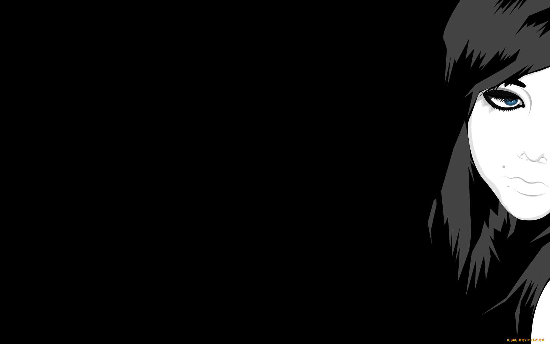 рисованные, минимализм, фон, темный, лицо, девушка