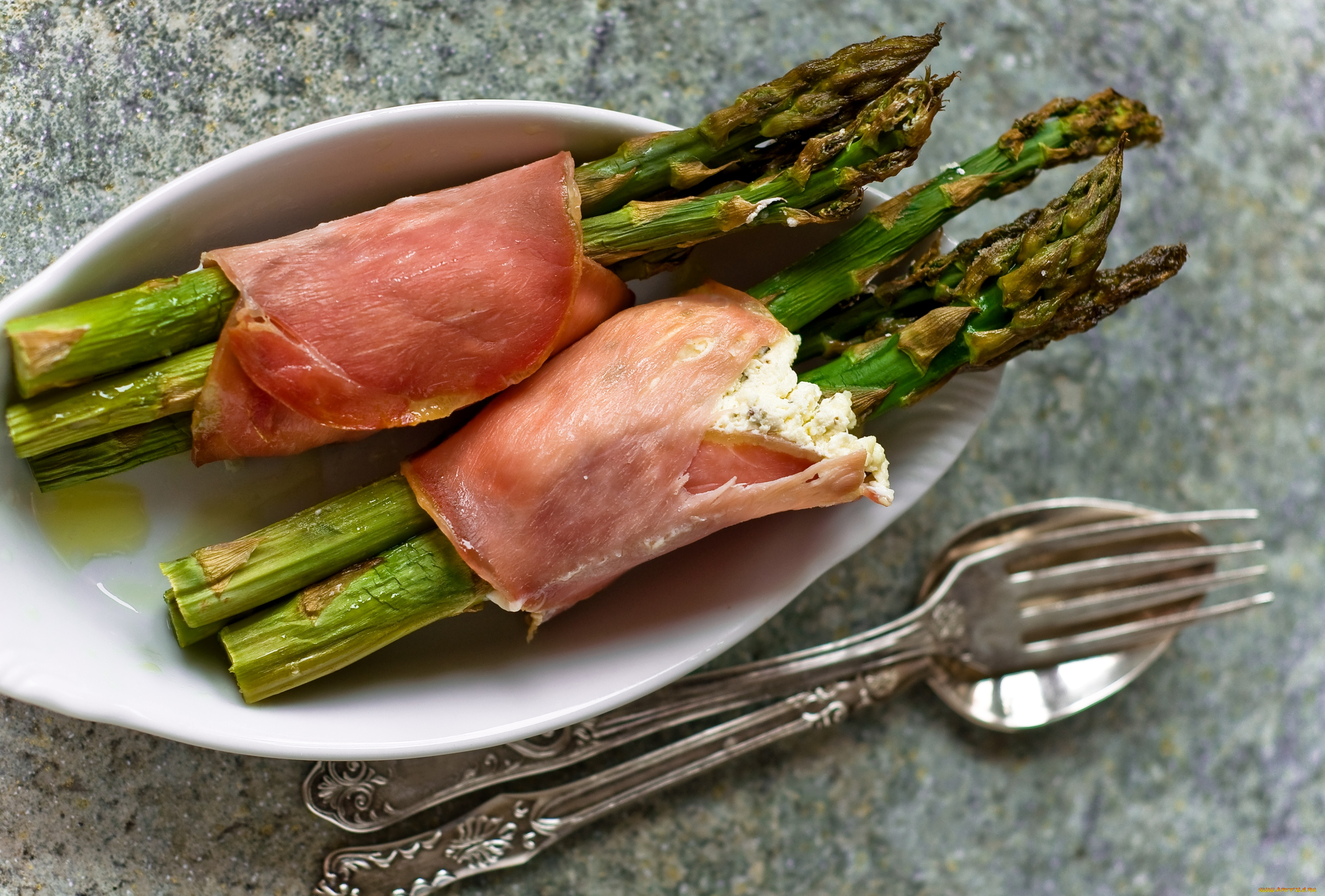 еда, спаржа, бекон