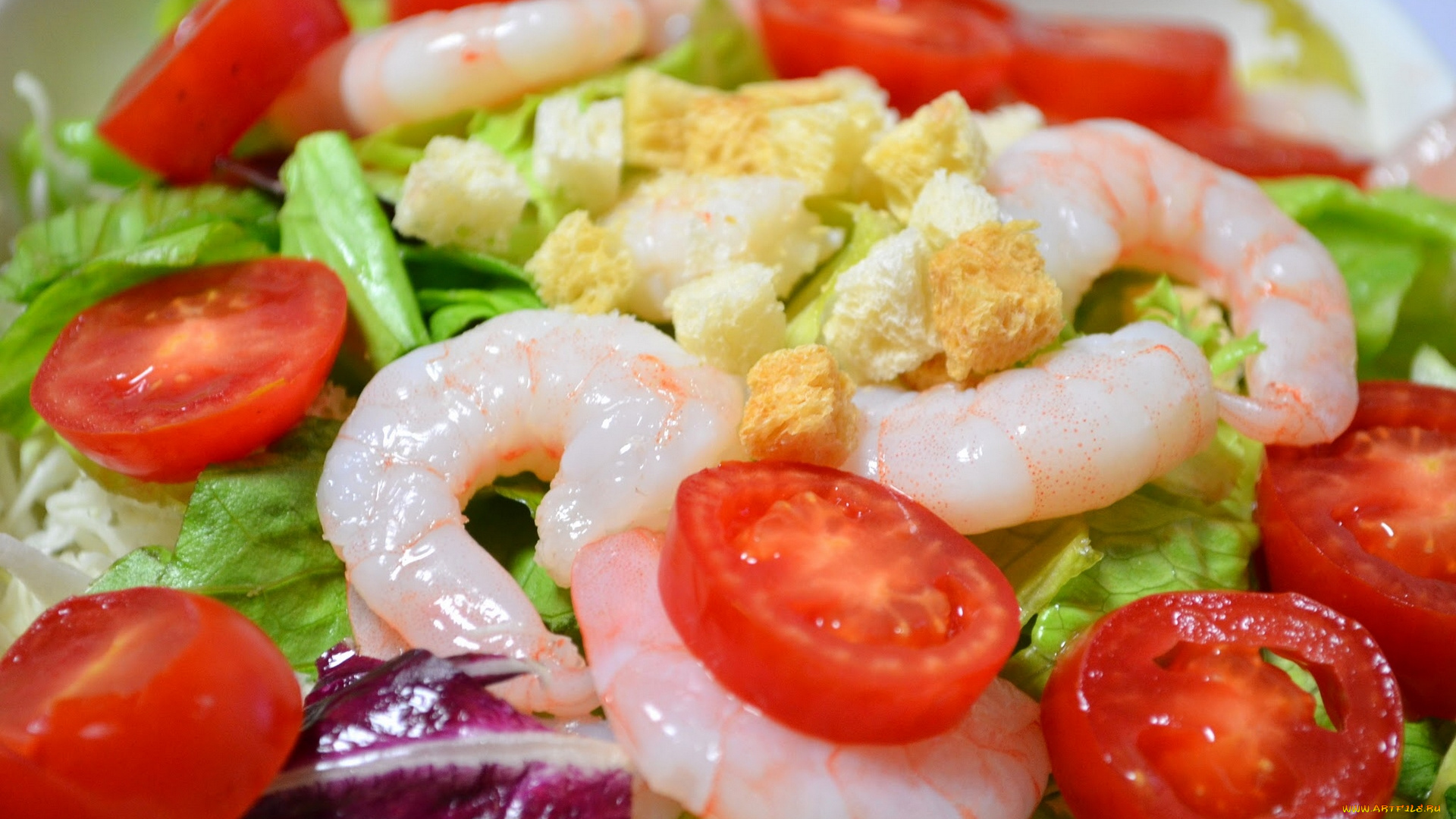 еда, салаты, закуски, салат, креветки, помидоры