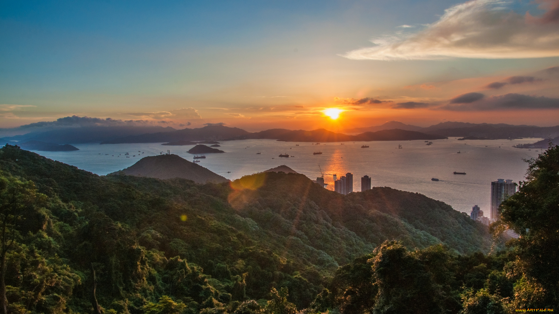 repulse, bay, hong, kong, природа, восходы, закаты, закат, гонконг, залив, рипалс, панорама, холмы, островки