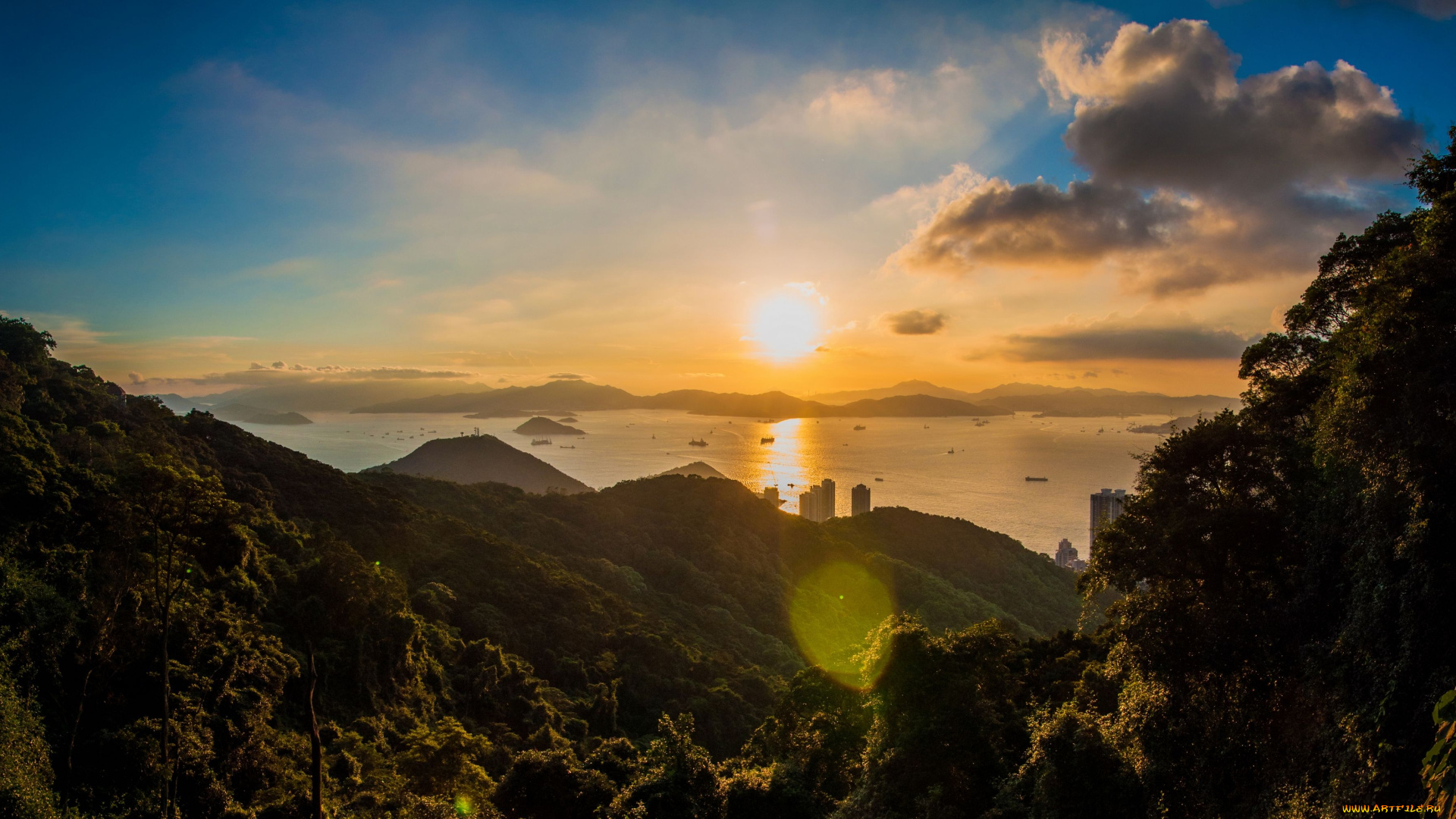 repulse, bay, hong, kong, природа, восходы, закаты, островки, залив, рипалс, холмы, закат, панорама, гонконг