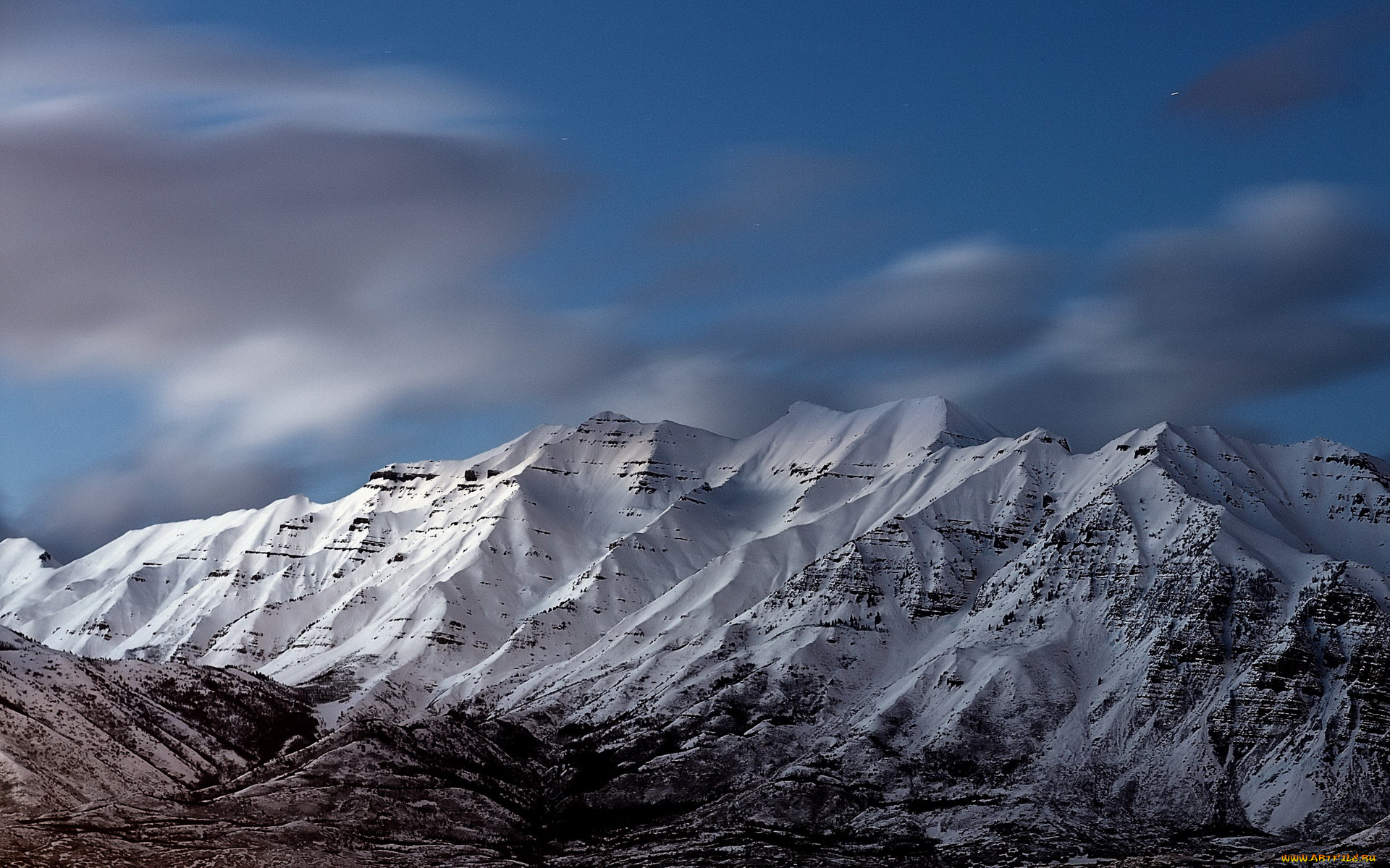 природа, горы, тучи, снега, вершины