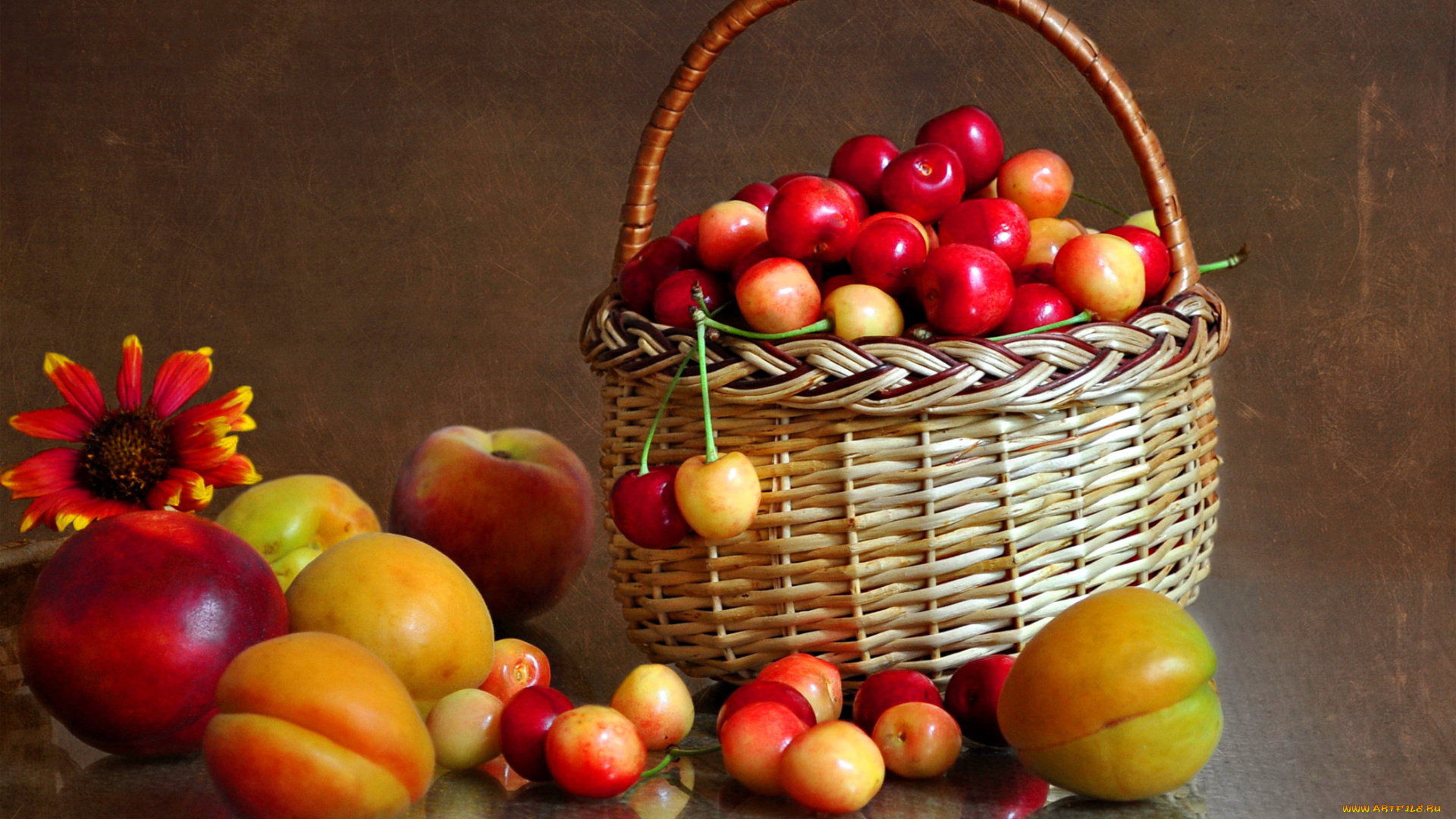 еда, фрукты, , ягоды, абрикосы, черешня, корзина