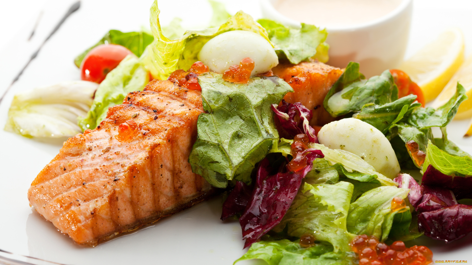 еда, рыбные, блюда, , с, морепродуктами, рыба, тарелка, овощи