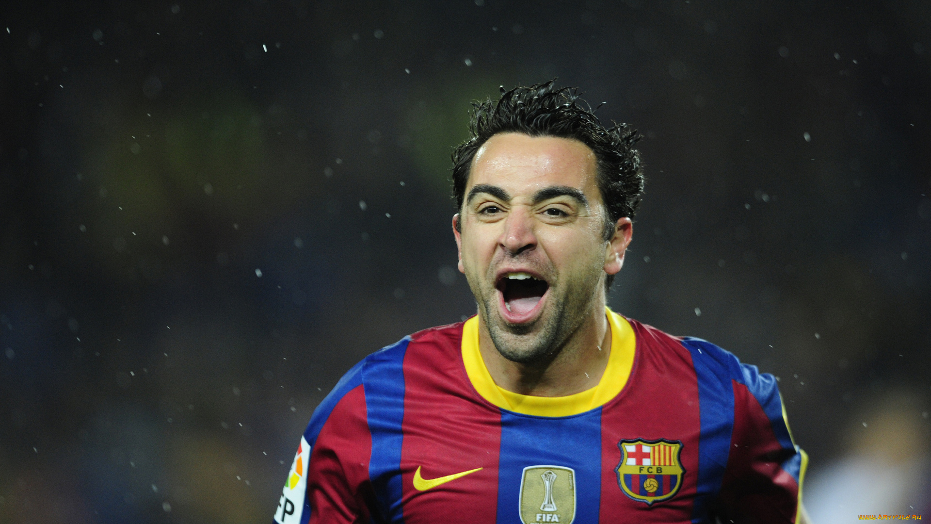 спорт, футбол, xavi, hernandez, игрок, спортсмен, футболист, барселона, дождь, крик