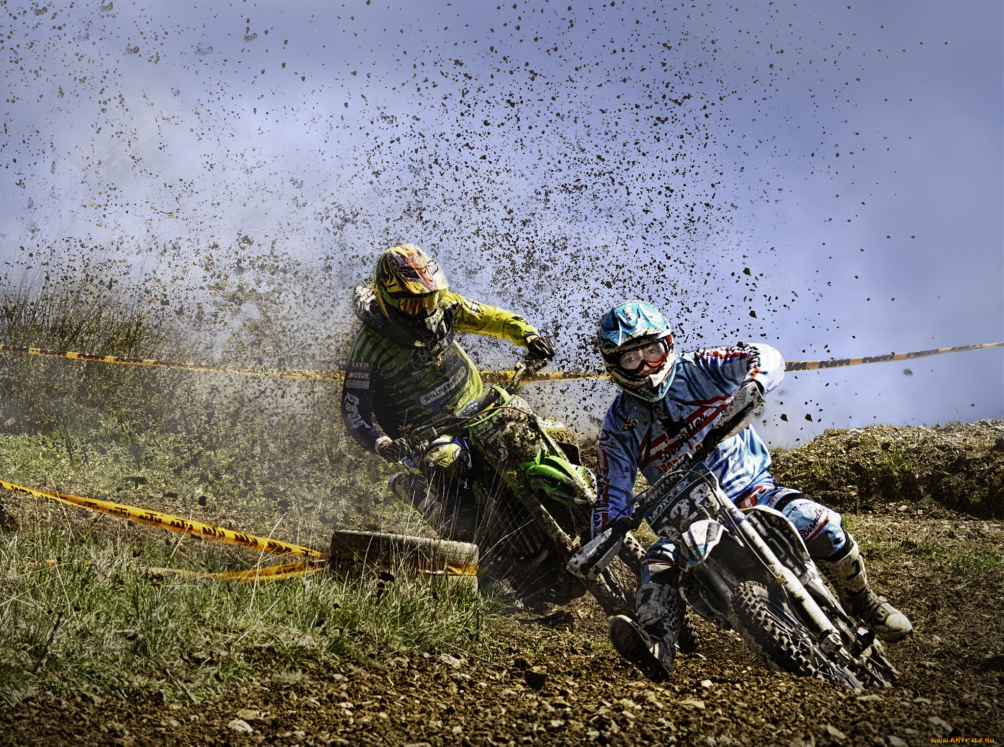 спорт, мотокросс, скорость, грязь, вираж, гонка