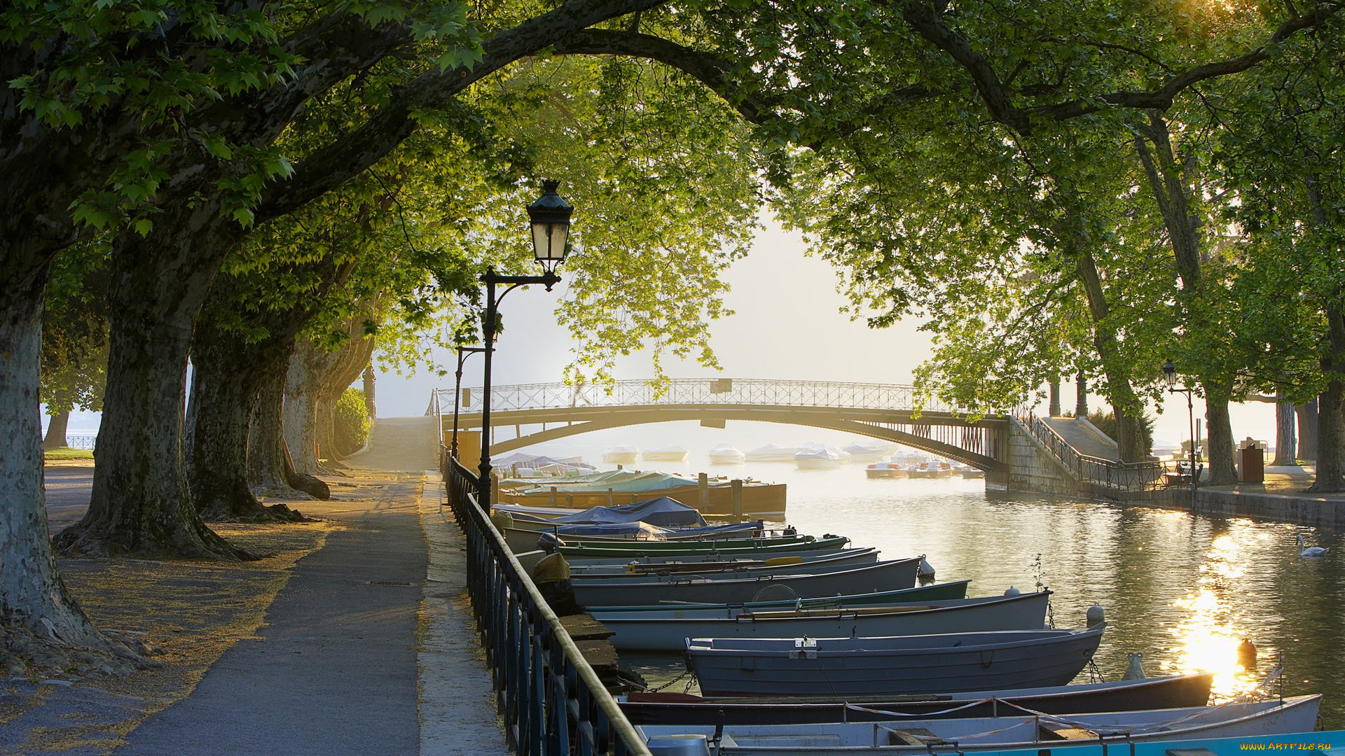 annecy, , france, города, -, улицы, , площади, , набережные, мост, арка, деревья, лодки, река