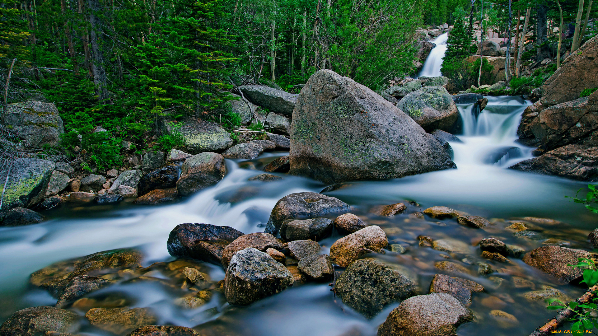 природа, водопады, деревья, поток, вода, водопад, ручей, лес