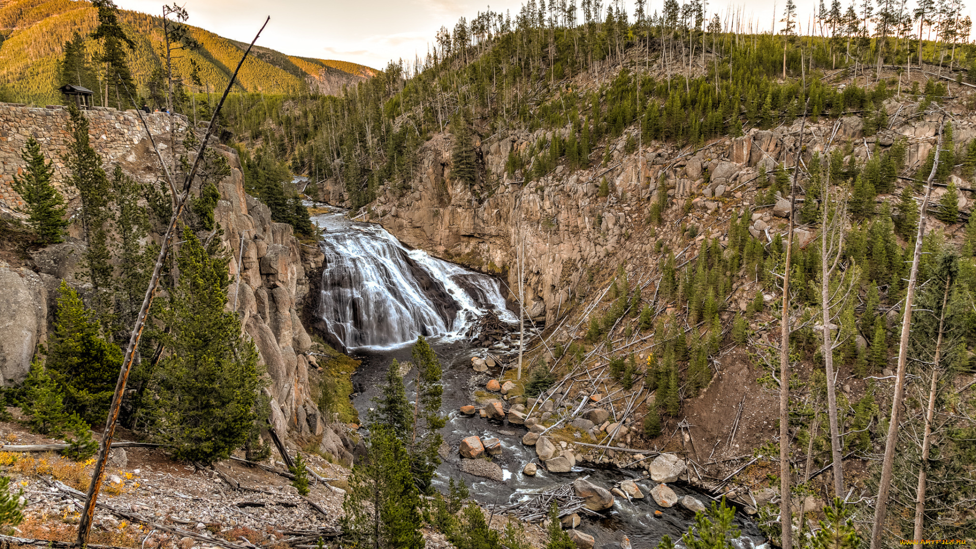 природа, водопады, лес, река, водопад