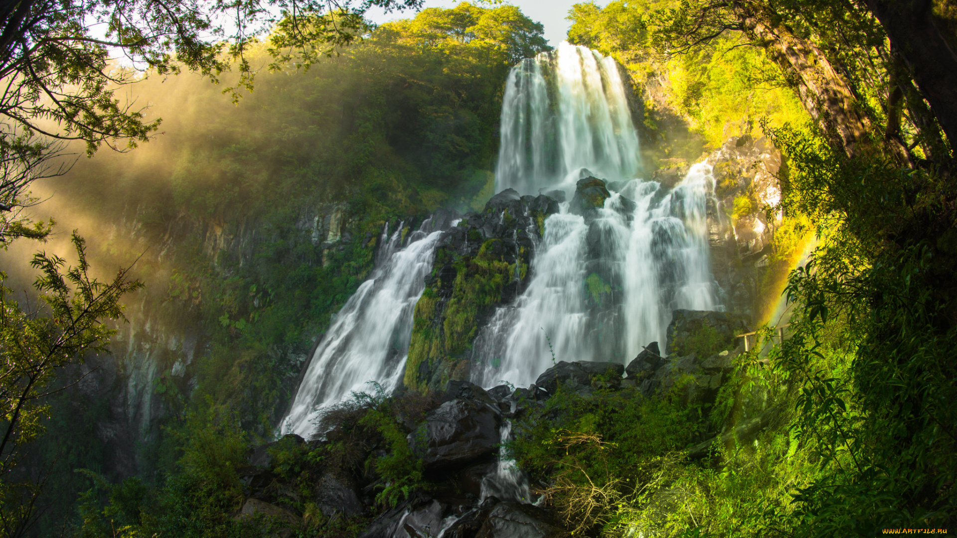 природа, водопады, лес, река, водопад