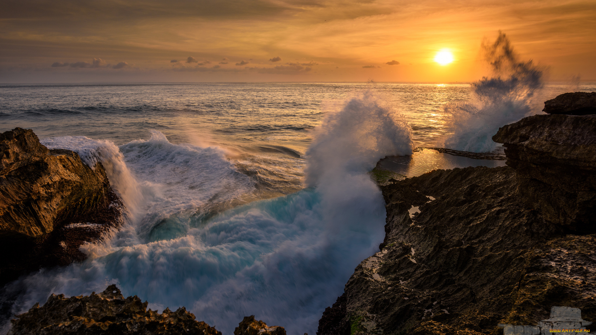 природа, водопады, рассвет