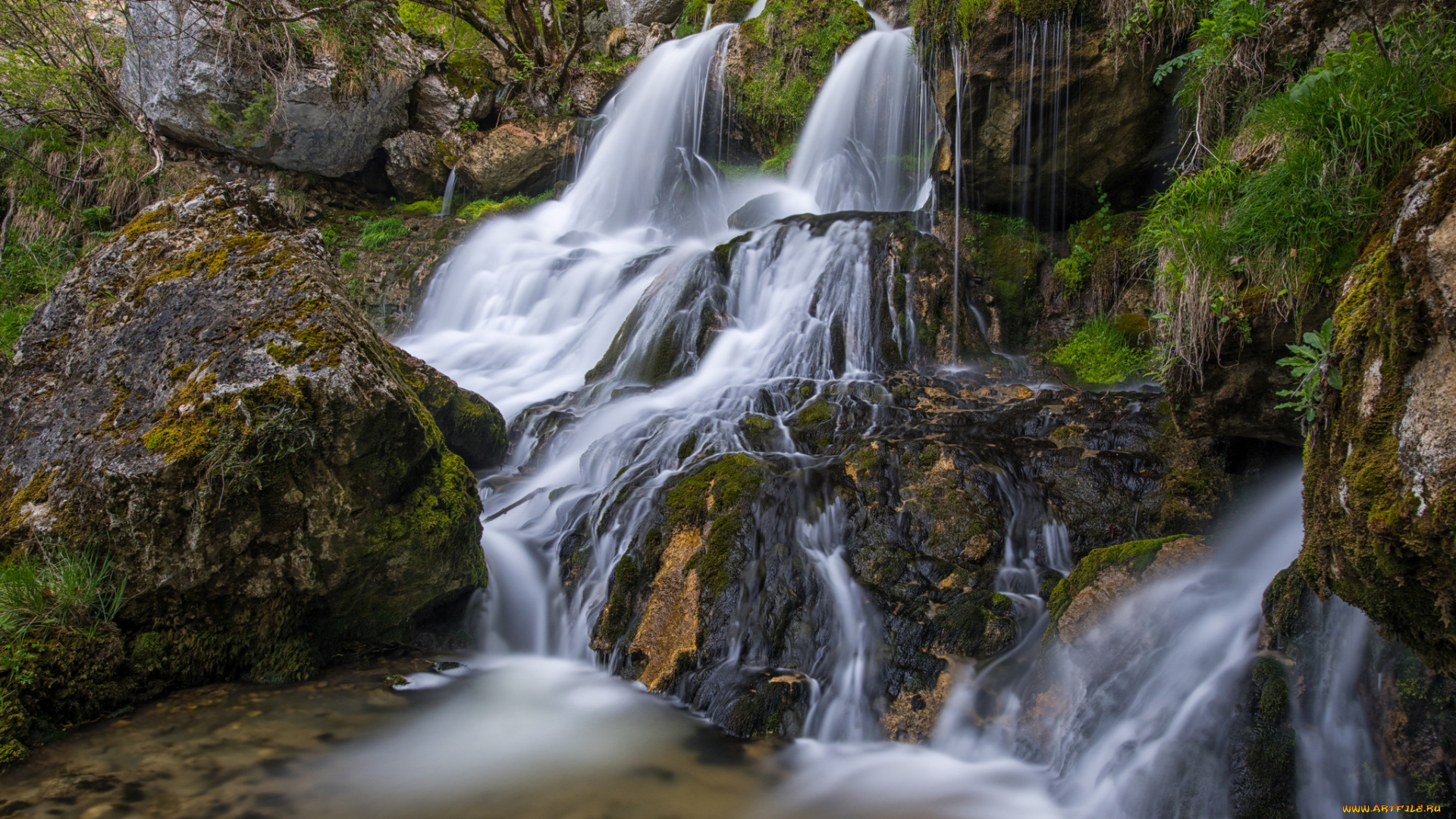 природа, водопады, водопад, лес, река