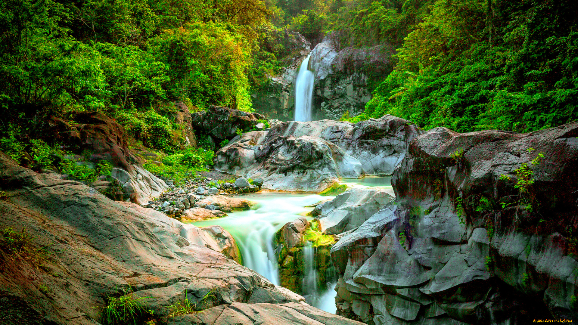 природа, водопады, водопад, река, лес