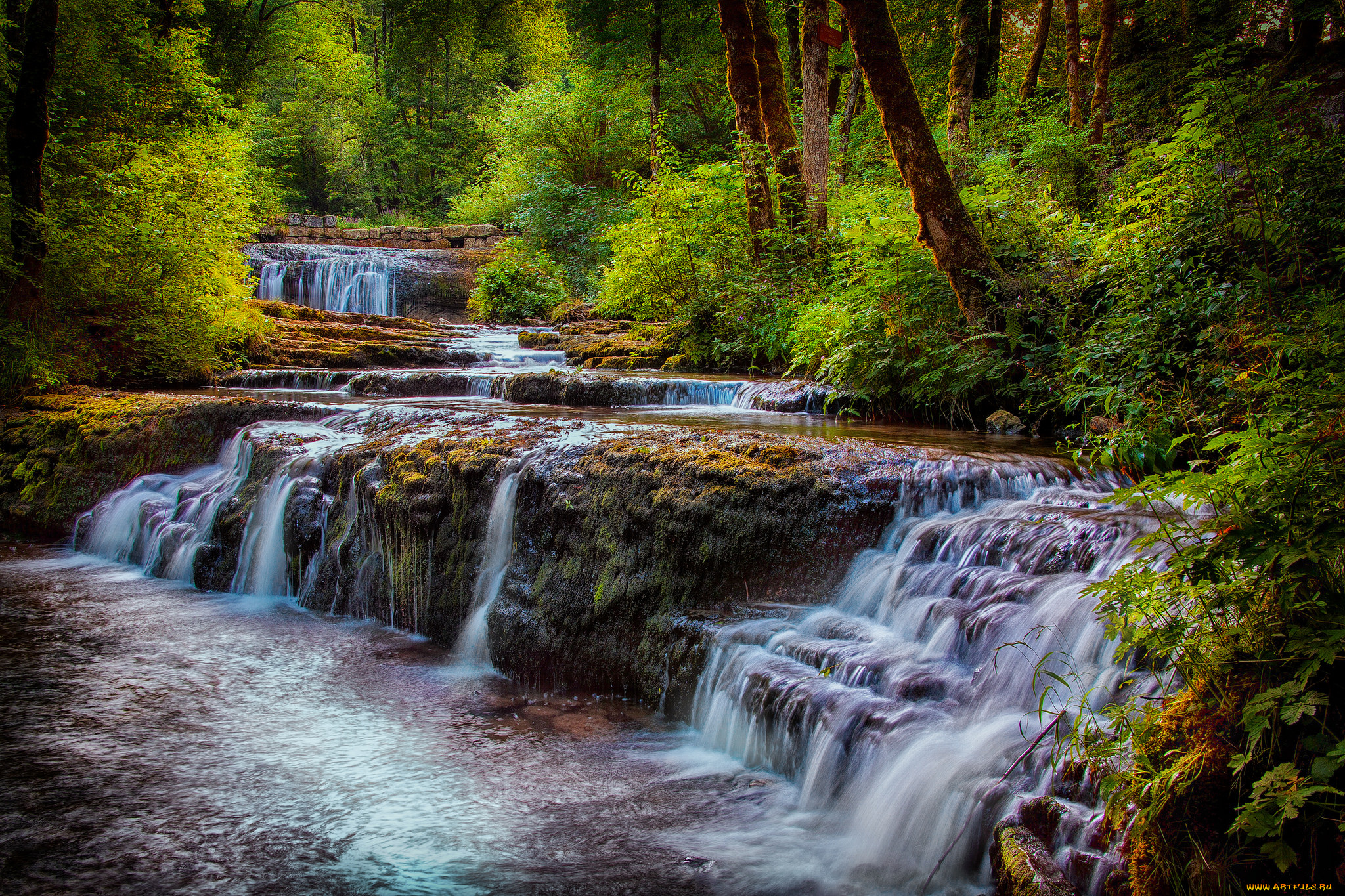 природа, водопады, водопад, река, лес