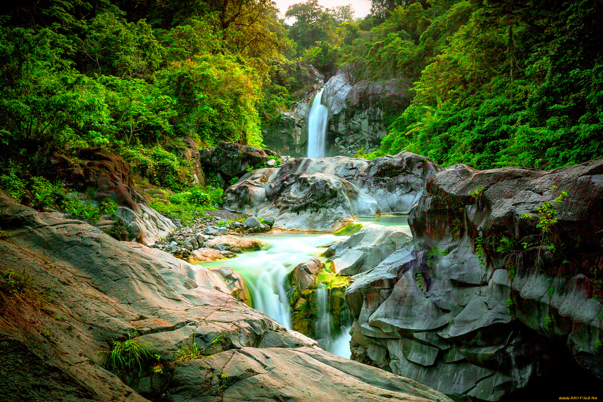 природа, водопады, водопад, река, лес