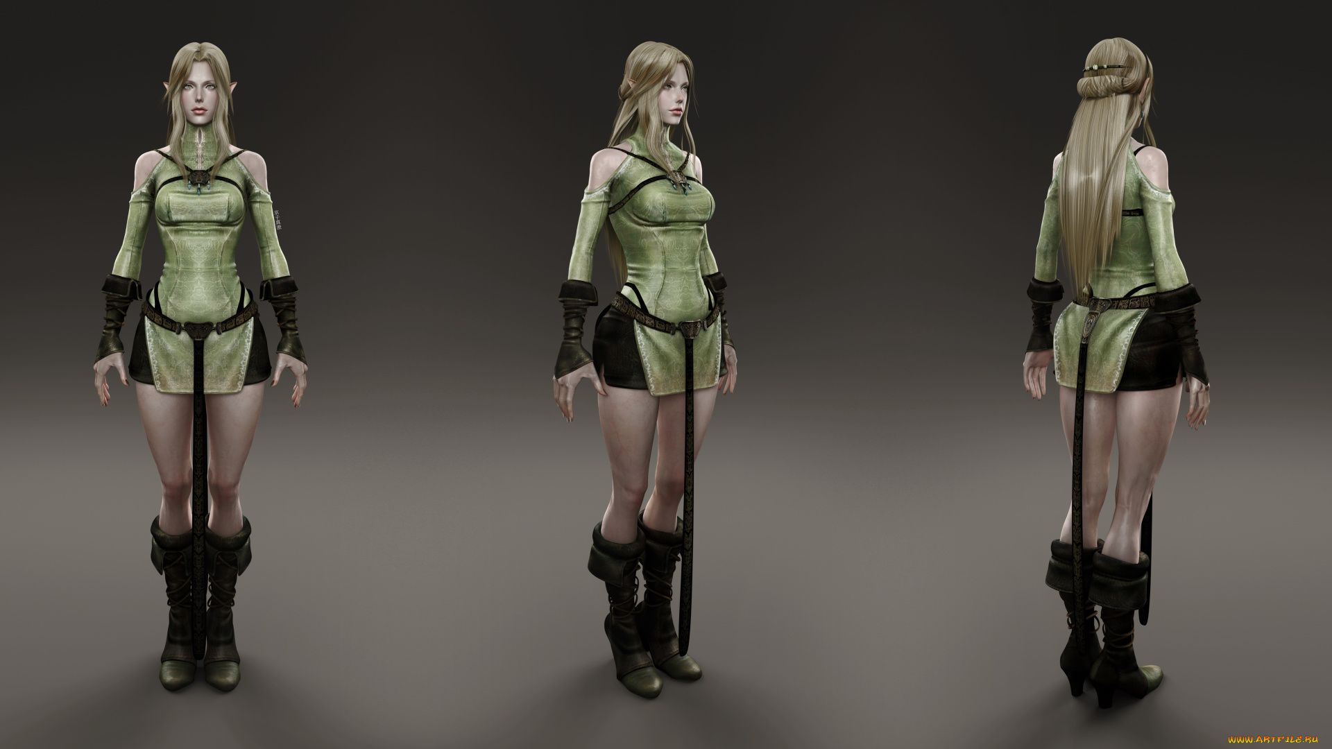 3д, графика, эльфы, , elves, взгляд, фон, эльфийка