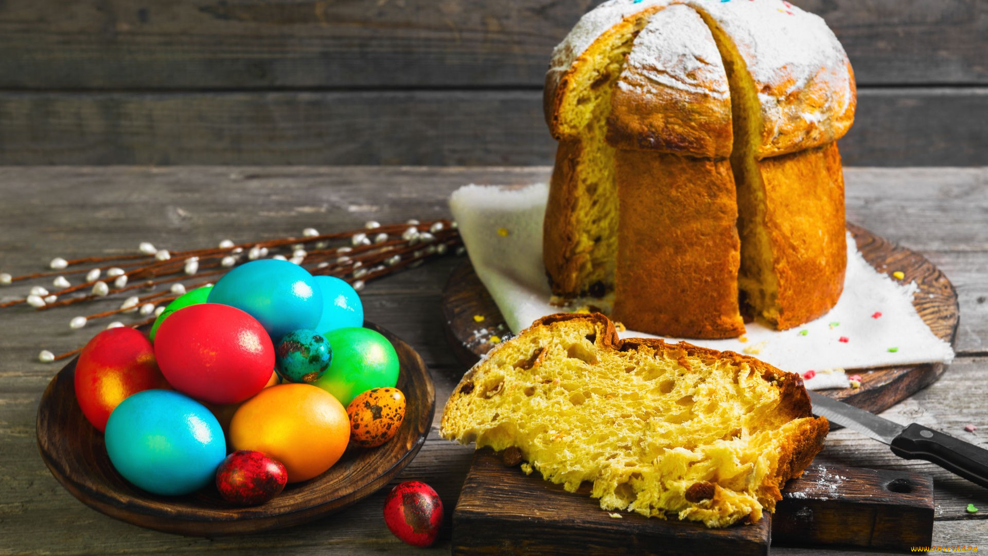 праздничные, пасха, кулич, яйца, верба