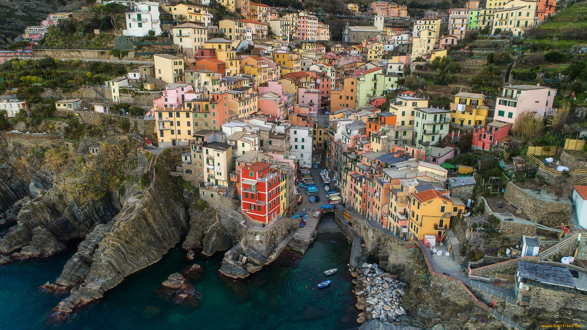 riomaggiore, aerial, города, амальфийское, и, лигурийское, побережье, , италия, простор
