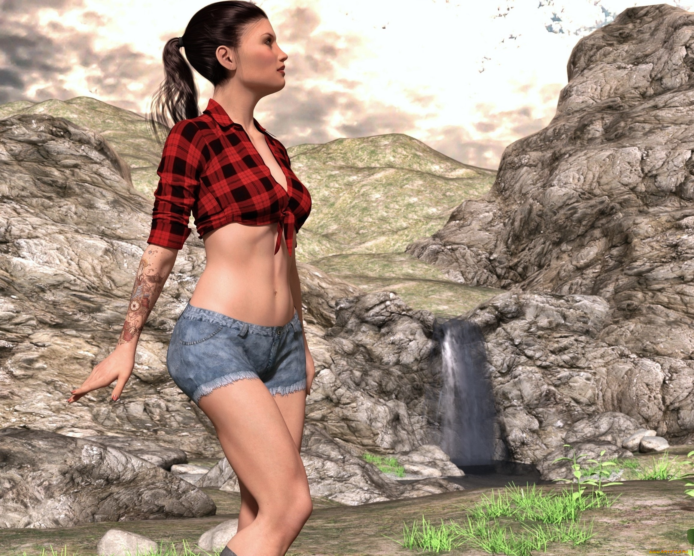 3д, графика, люди, , people, взгляд, фон, девушка