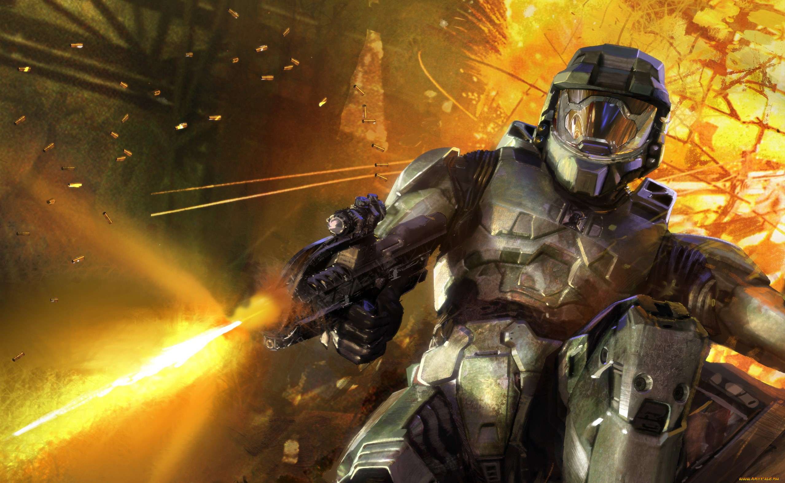 видео, игры, halo, 2, гильзы, оружие, огонь, шлем, солдат, броня