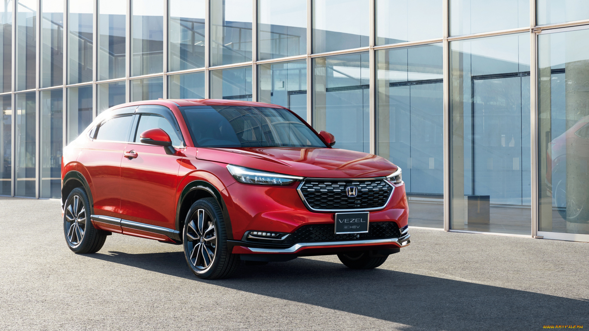 2021, honda, vezel, e, hev, автомобили, honda, vezel, e, гибрид, красный, кроссовер