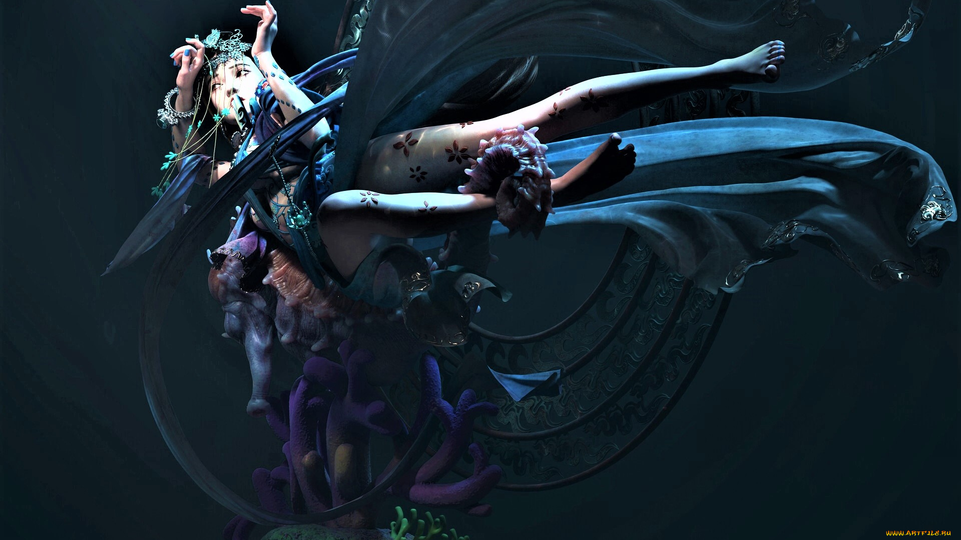 фэнтези, девушки, девушка, щупальца