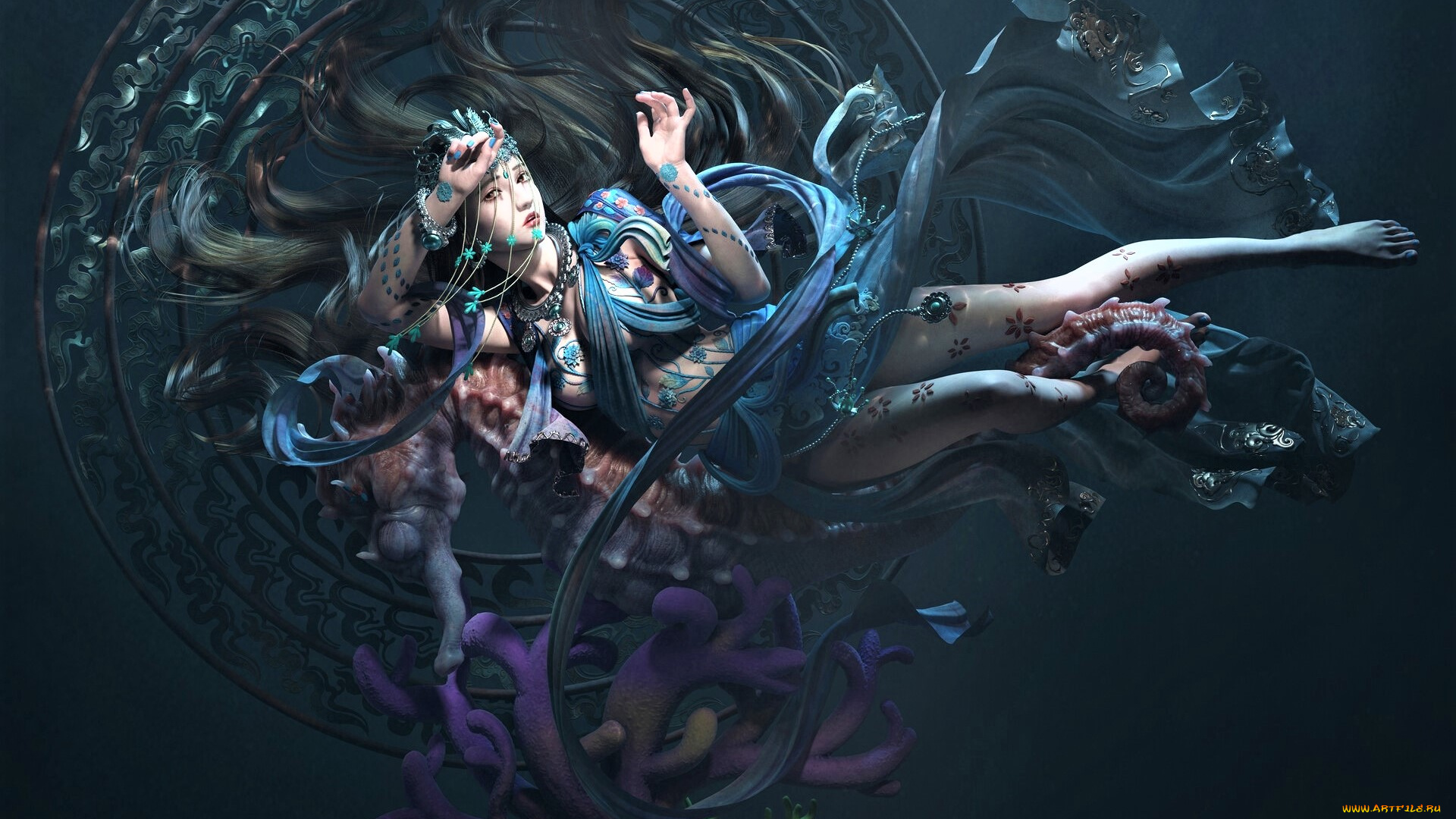 фэнтези, девушки, девушка, щупальца