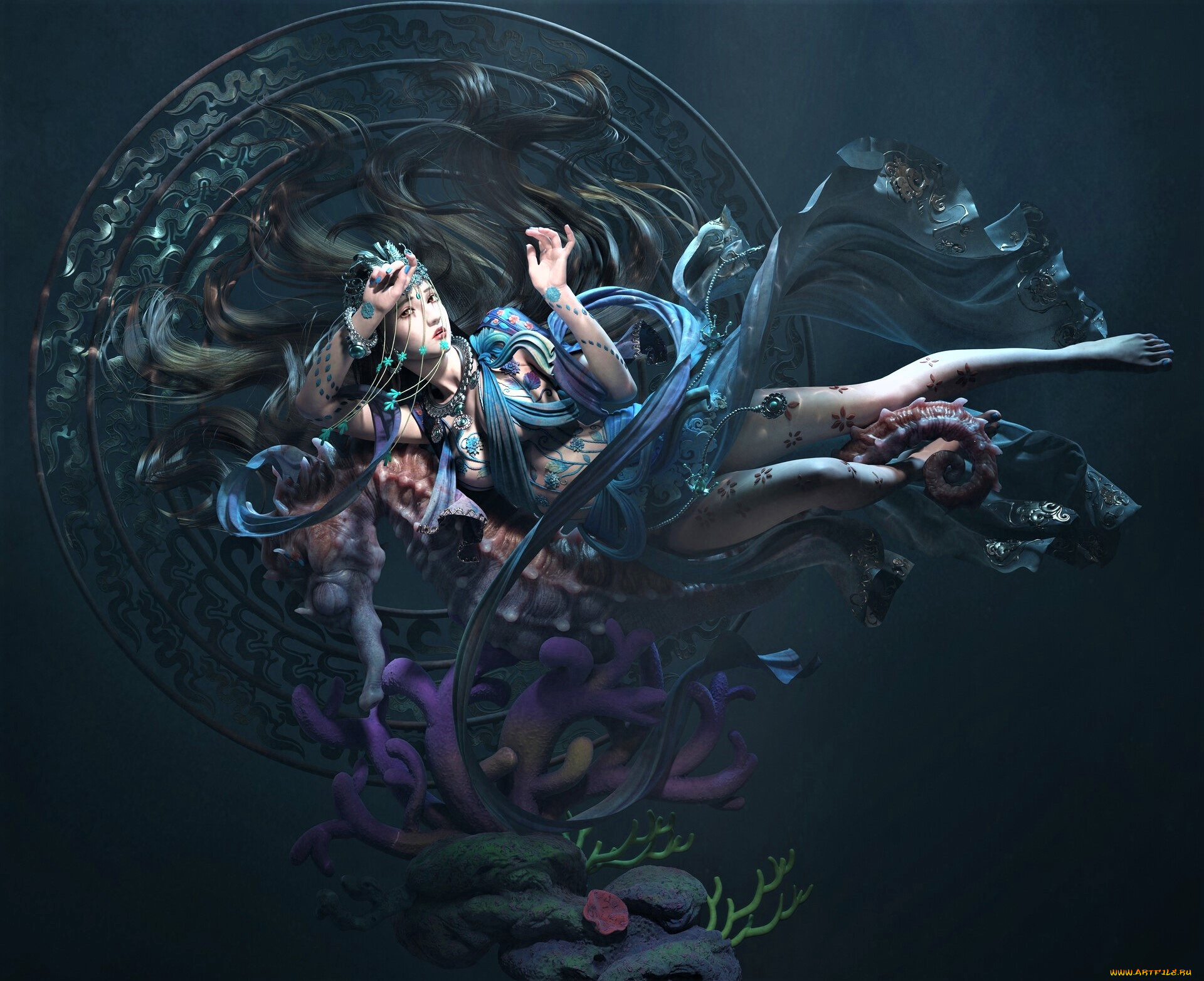фэнтези, девушки, девушка, щупальца
