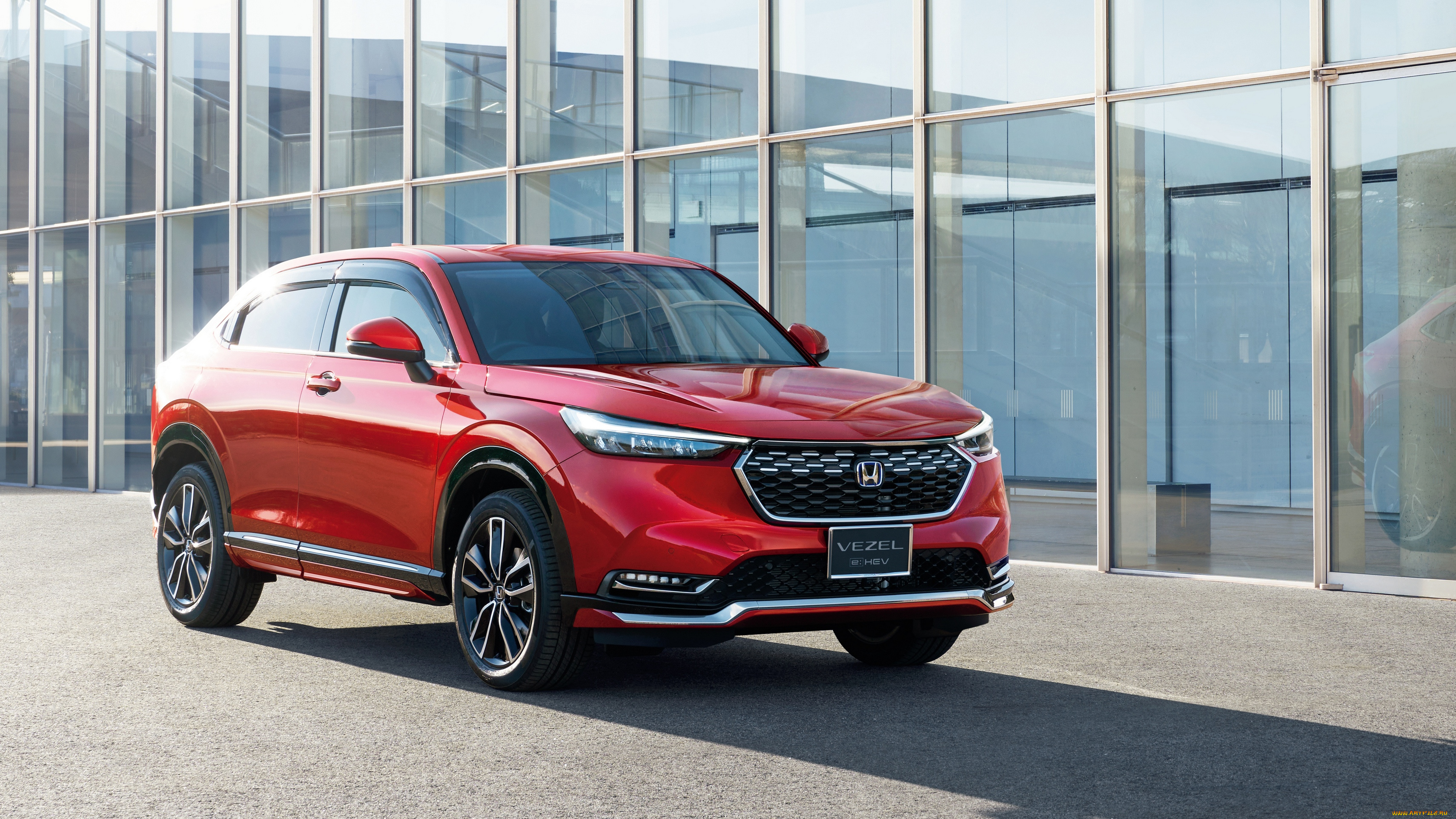 2021, honda, vezel, e, hev, автомобили, honda, vezel, e, гибрид, красный, кроссовер