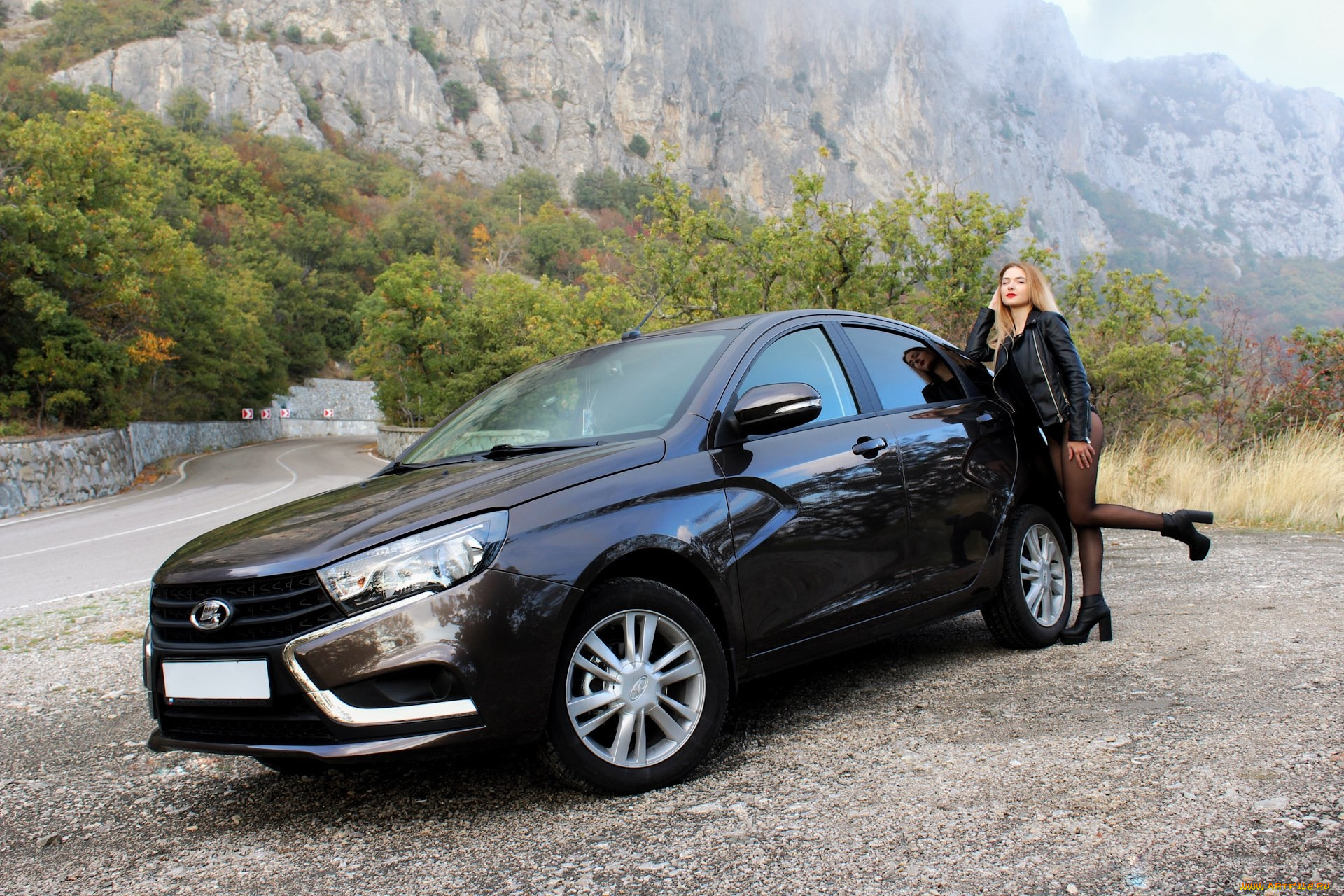 ваз, лада, веста, автомобили, -авто, с, девушками, ваз, лада, веста, автомобиль, чёрный, девушка