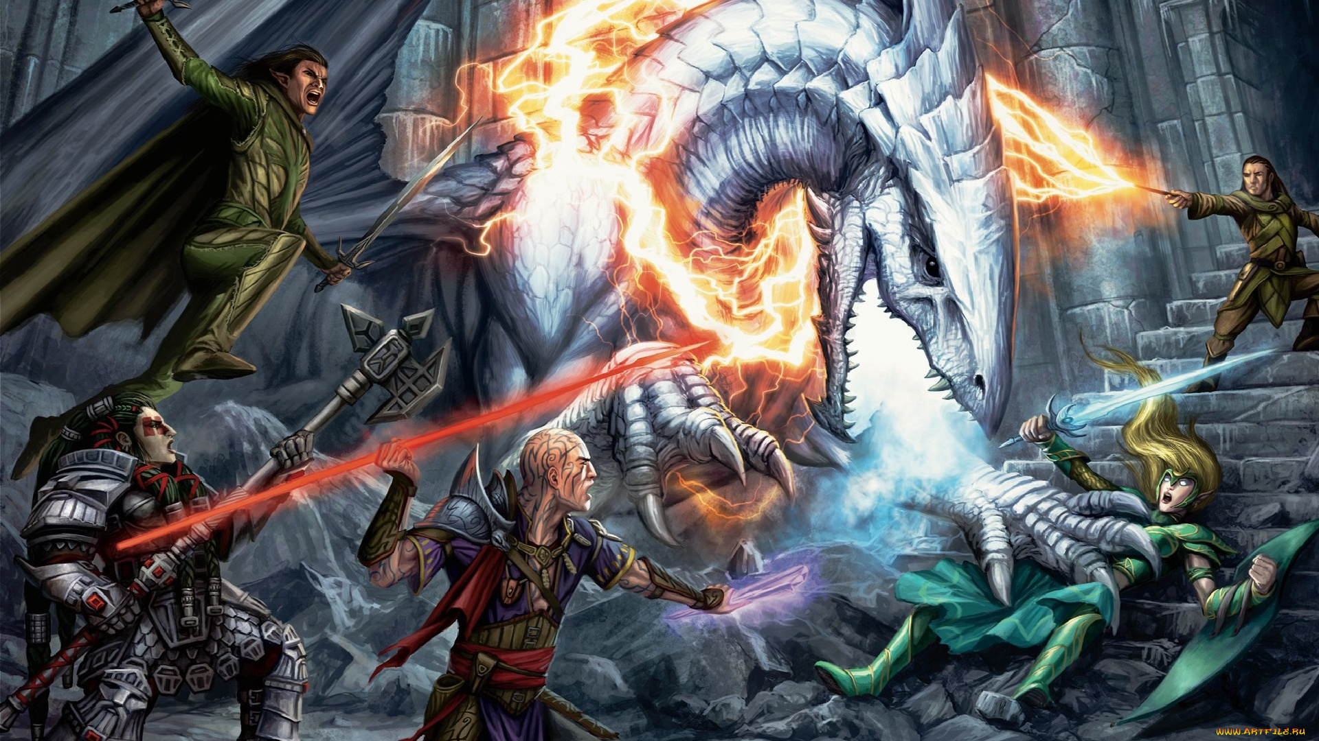 видео, игры, dungeons, &, dragons, online, команда, бой, дракон