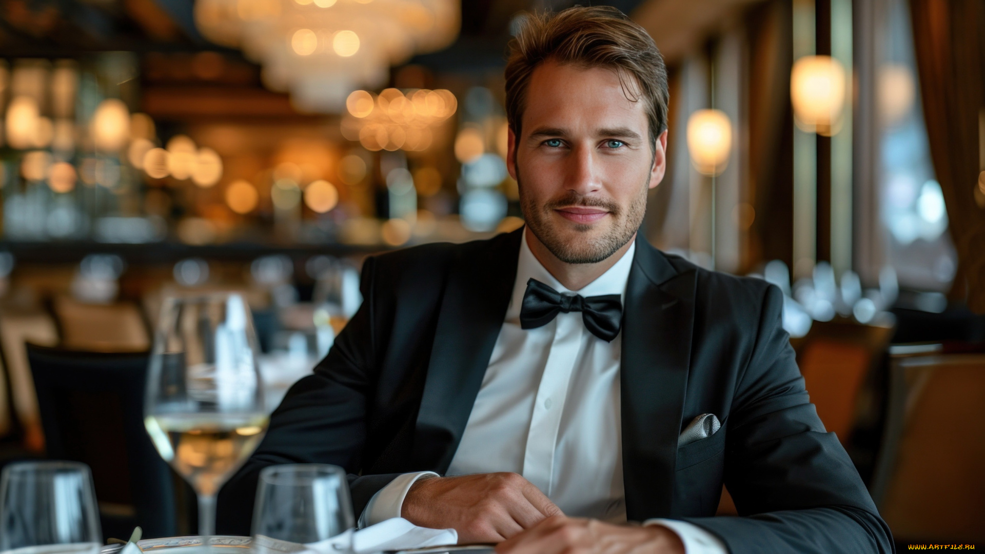 3д, графика, люди, , people, элегантный, шатен, бабочка, ресторан