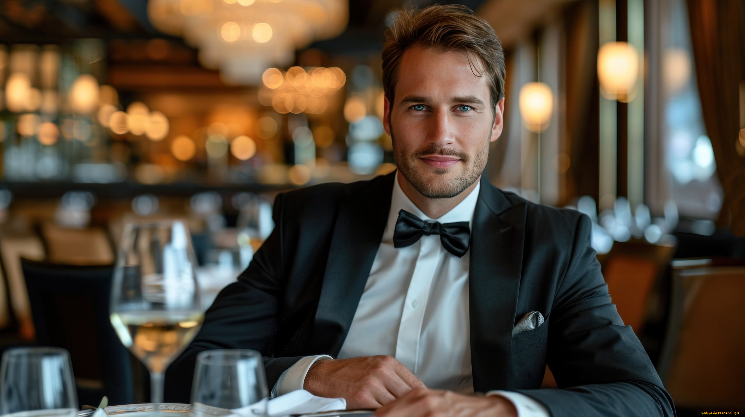 3д, графика, люди, , people, элегантный, шатен, бабочка, ресторан