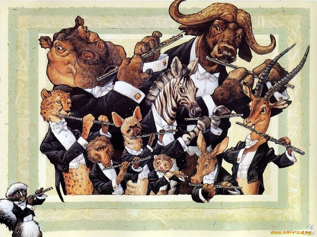 рисованные, животные, бегемот, бык, антилопа, гепард, зебра, гиена, кабан, лемур, обезьяна, россомаха