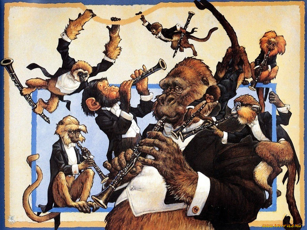 рисованные, животные, обезьяны