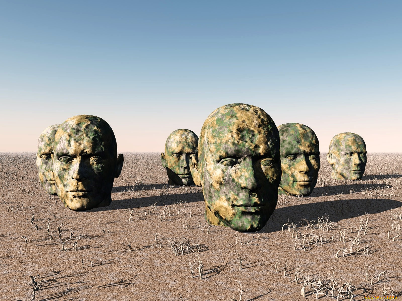 3д, графика, abstract, абстракции, головы, много