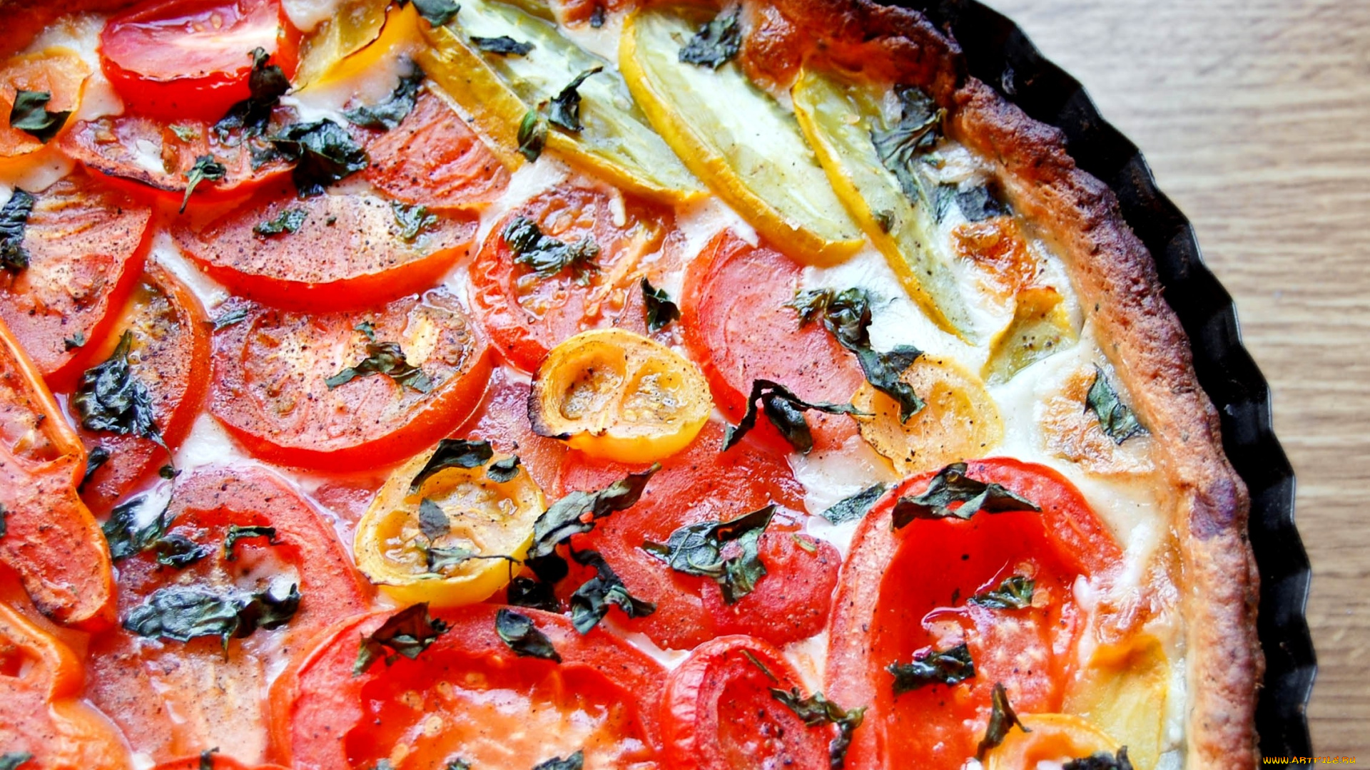 еда, пицца, зелень, помидоры, томаты