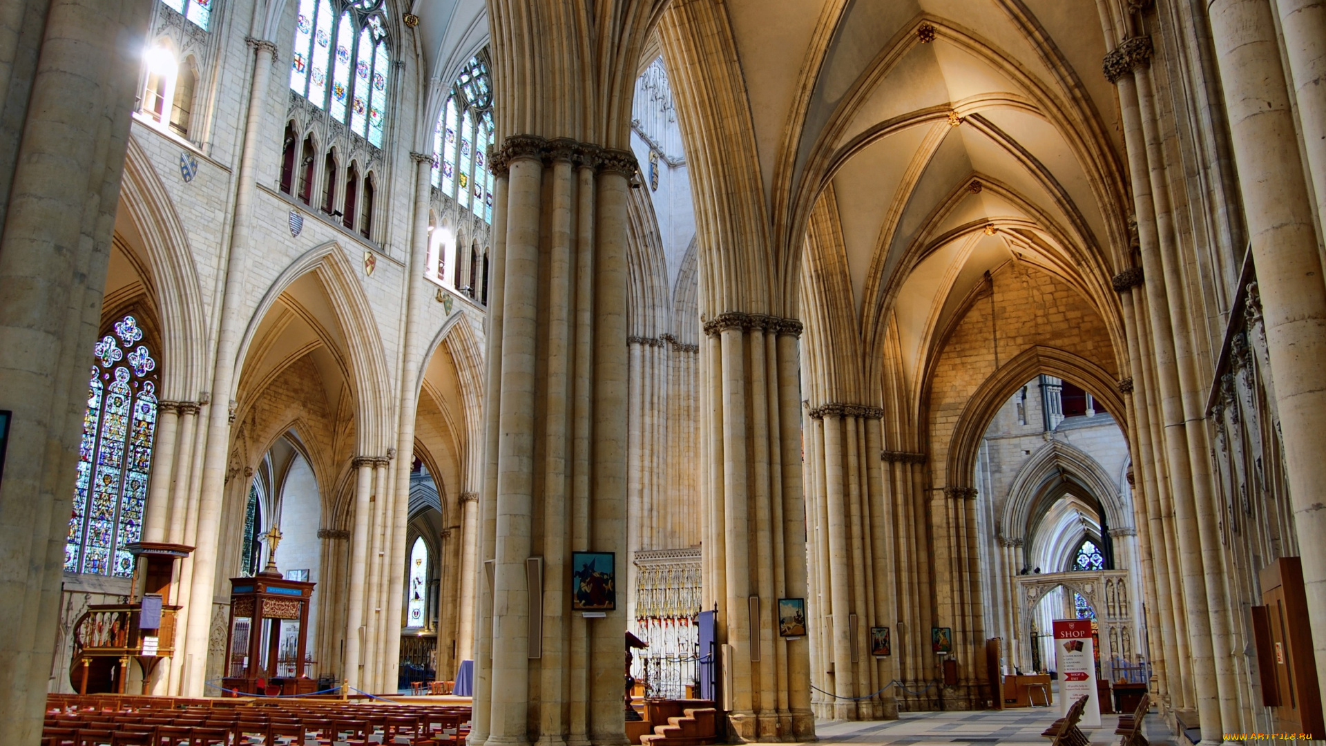 кафедральный, собор, йорка, англия, интерьер, убранство, роспись, храма, готика, арки, колонны