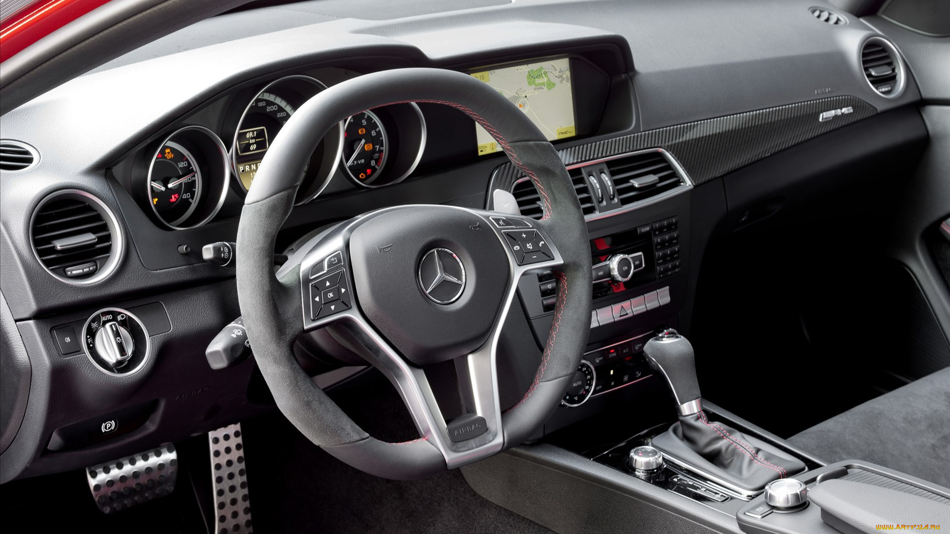 mercedes, benz, c63, amg, 2012, автомобили, спидометры, торпедо, салон, приборка, руль
