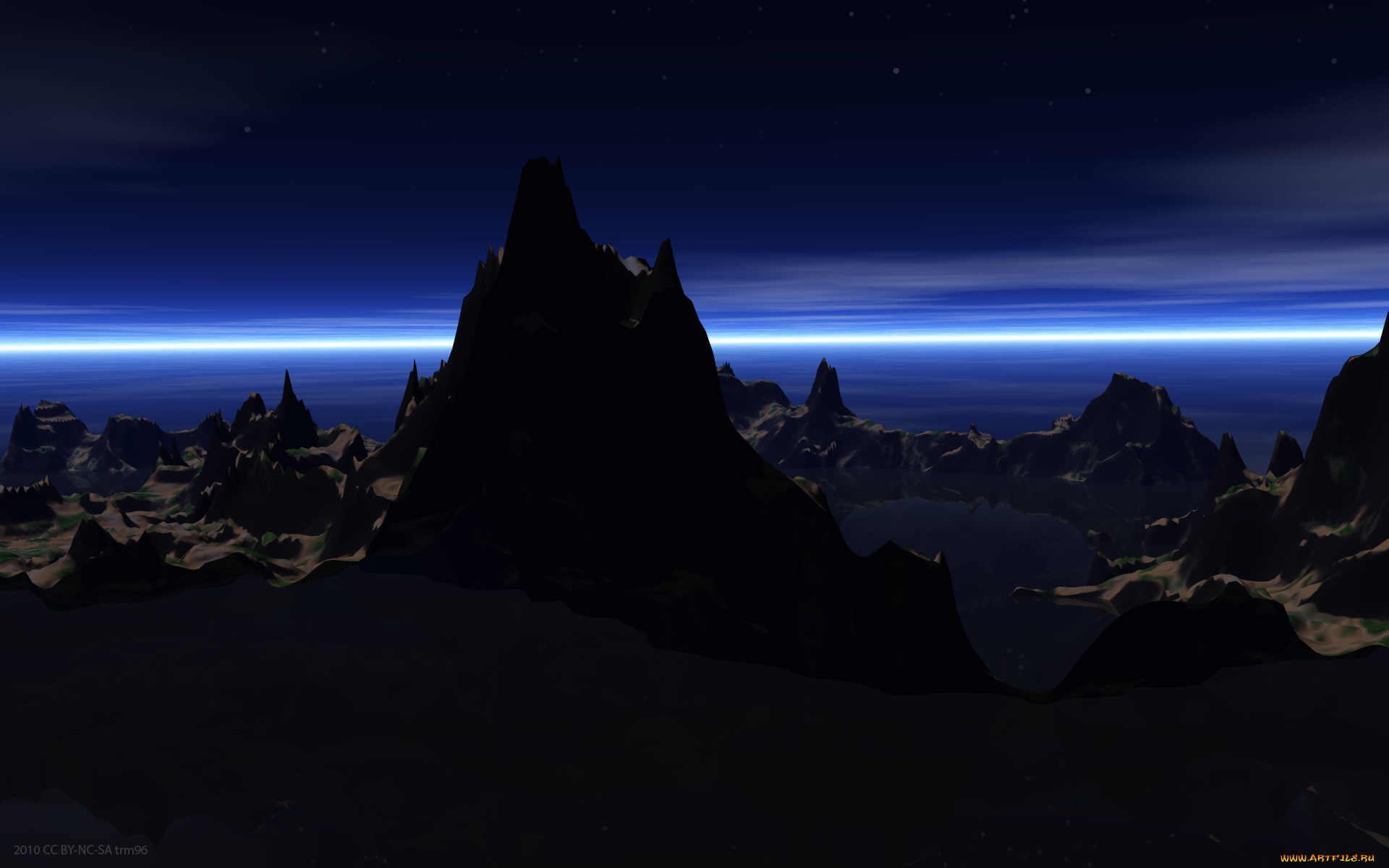 3д, графика, nature, landscape, природа, горы, ночь